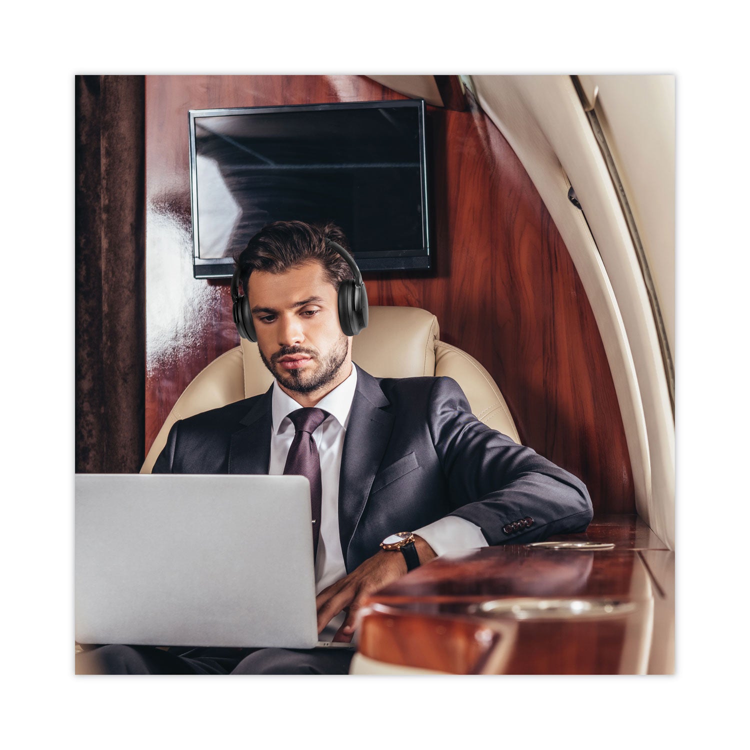 Morpheus 360® SYNERGY HD Wireless Noise Cancelling Headphones Bluetooth Headset with Microphone, 4 ft Cord, Black