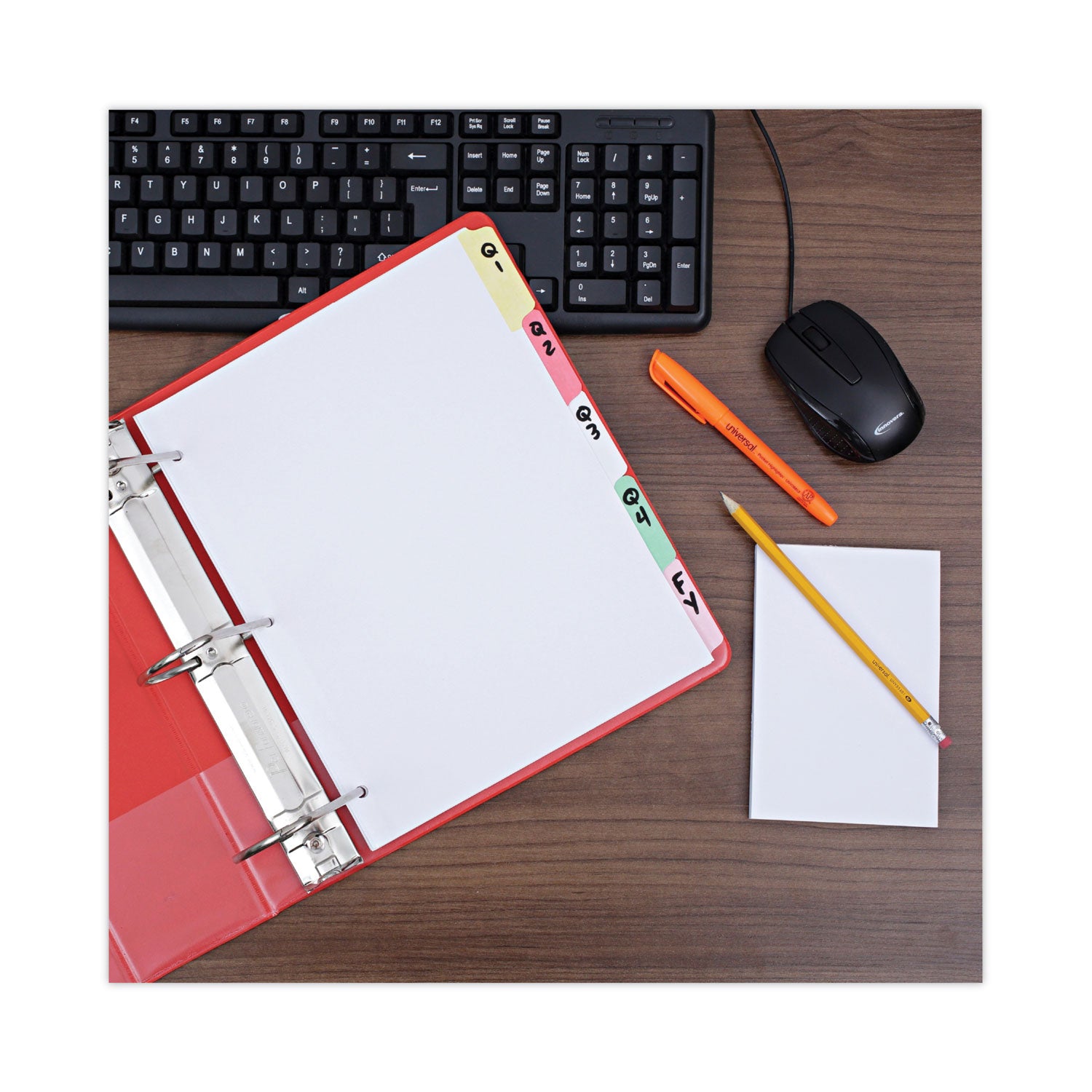 Universal® Deluxe Write-On/Erasable Tab Index, 5-Tab, 11 x 8.5, White, Assorted Tabs, 1 Set