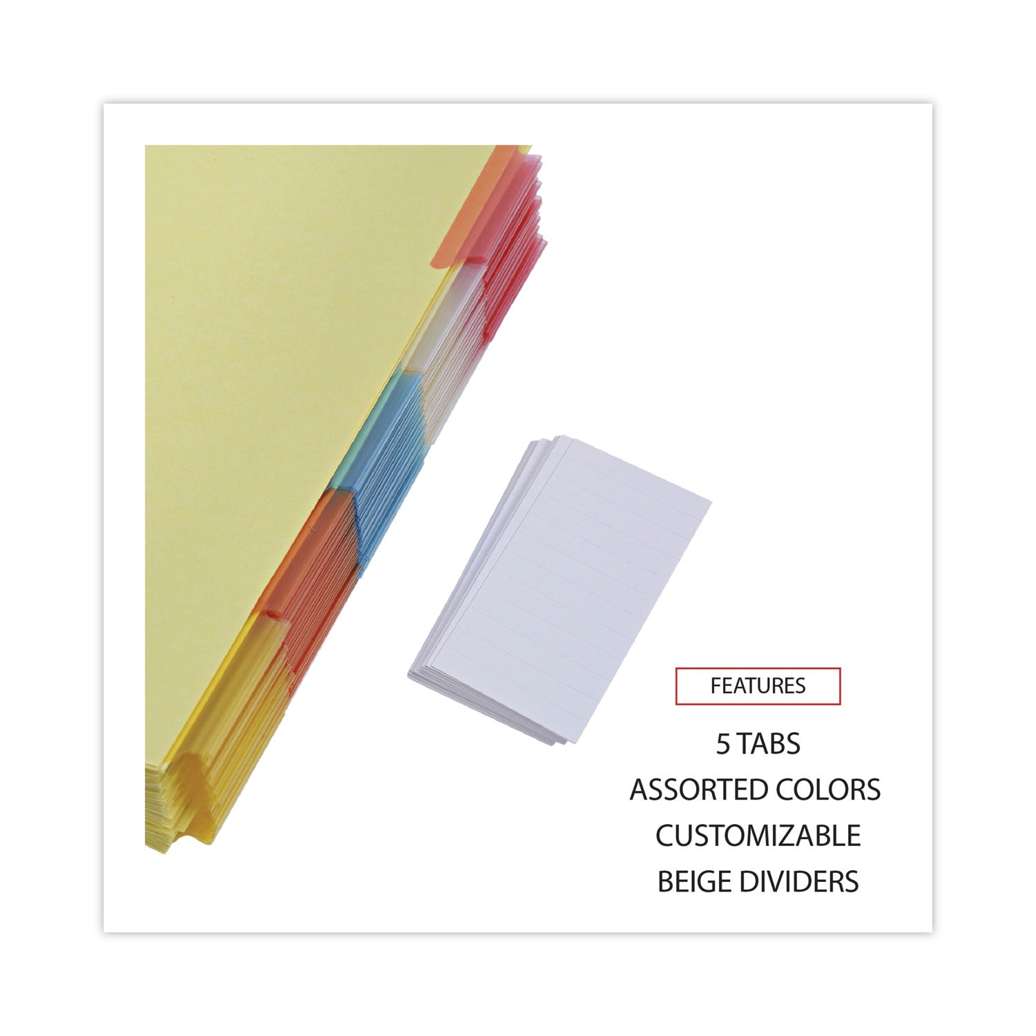Universal® Deluxe Extended Insertable Tab Indexes, 5-Tab, 11 x 8.5, Buff, Assorted tabs, 24 Sets