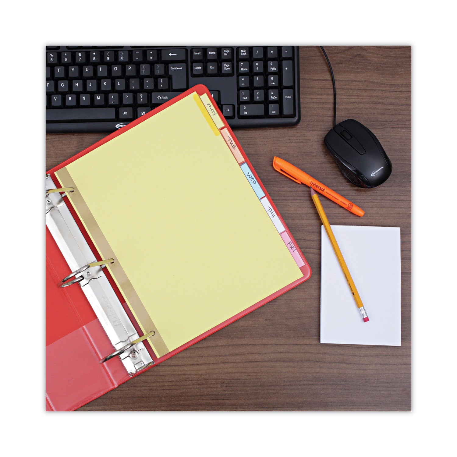 Universal® Deluxe Extended Insertable Tab Indexes, 5-Tab, 11 x 8.5, Buff, Assorted tabs, 24 Sets