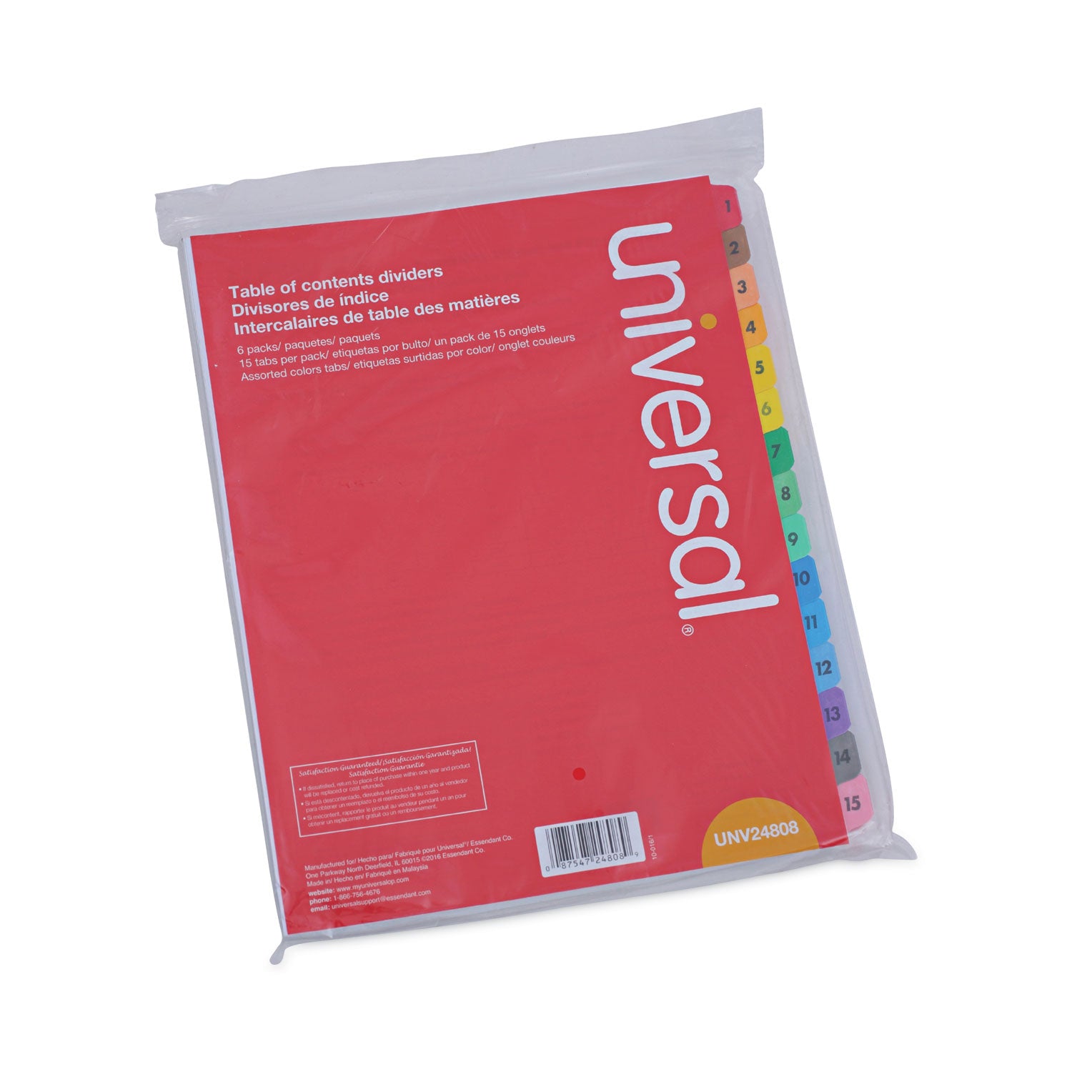 Universal® Deluxe Table Of Contents Dividers For Printers, 15-Tab, 1 To 15; Table Of Contents, 11 X 8.5, White, 6 Sets