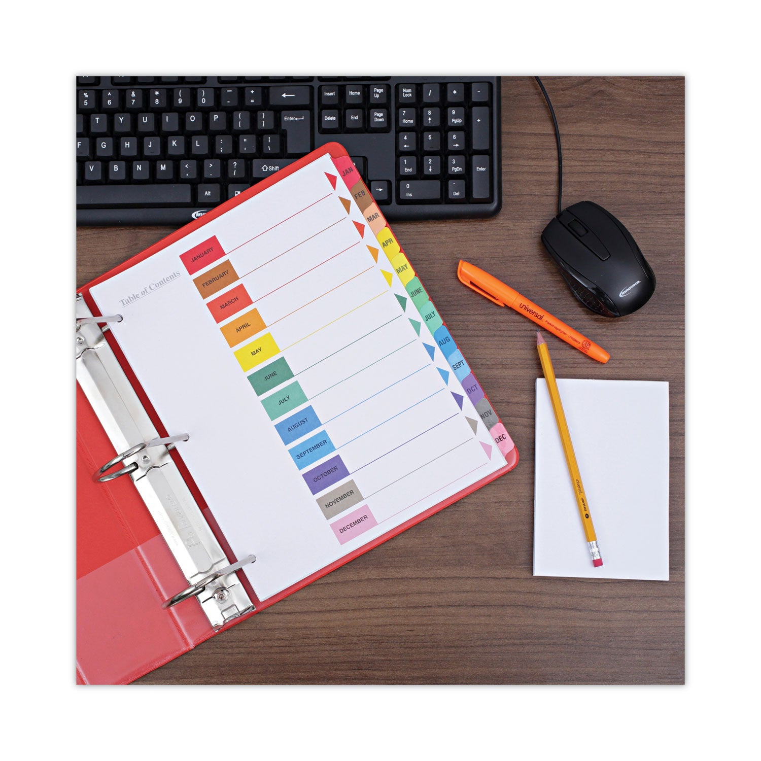 Universal® Deluxe Table Of Contents Dividers For Printers, 12-Tab, Jan. To Dec., 11 X 8.5, White, 1 Set
