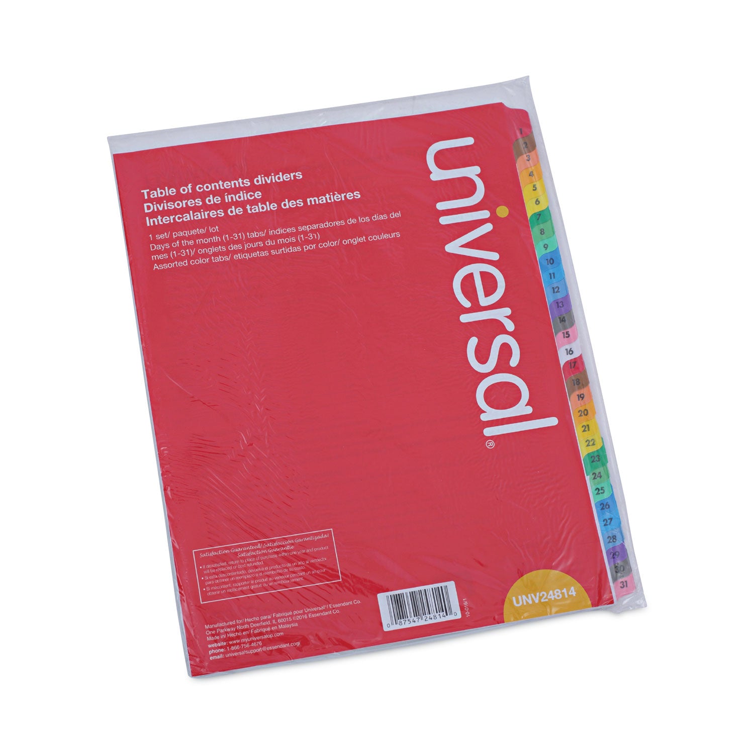 Universal® Deluxe Table Of Contents Dividers For Printers, 31-Tab, 1 To 31, 11 X 8.5, White, 1 Set