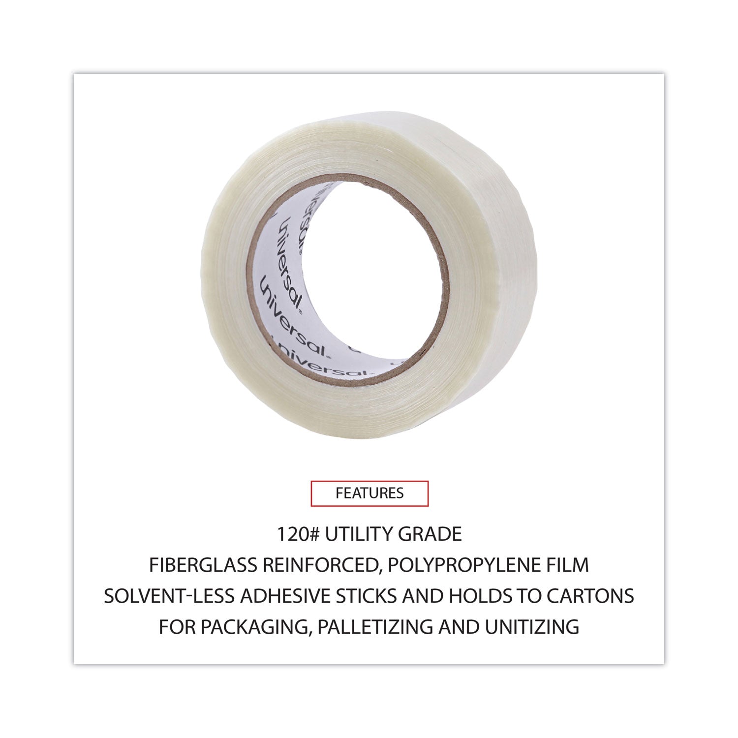 Universal® 120# Utility Grade Filament Tape, 3" Core, 48 Mm X 54.8 M, Clear