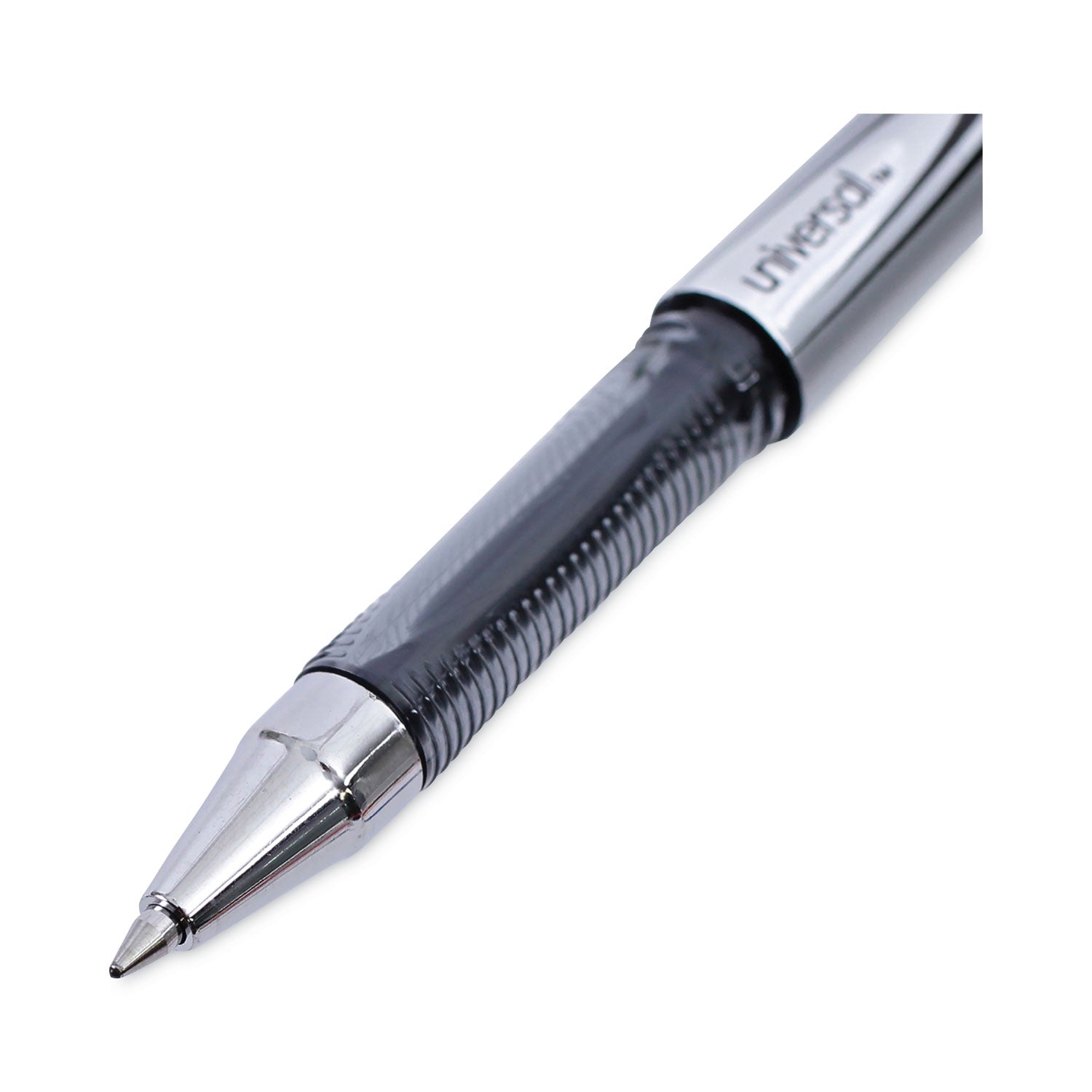 Universal™ Gel Pen, Stick, Medium 0.7 Mm, Black Ink, Silver/black Barrel, Dozen