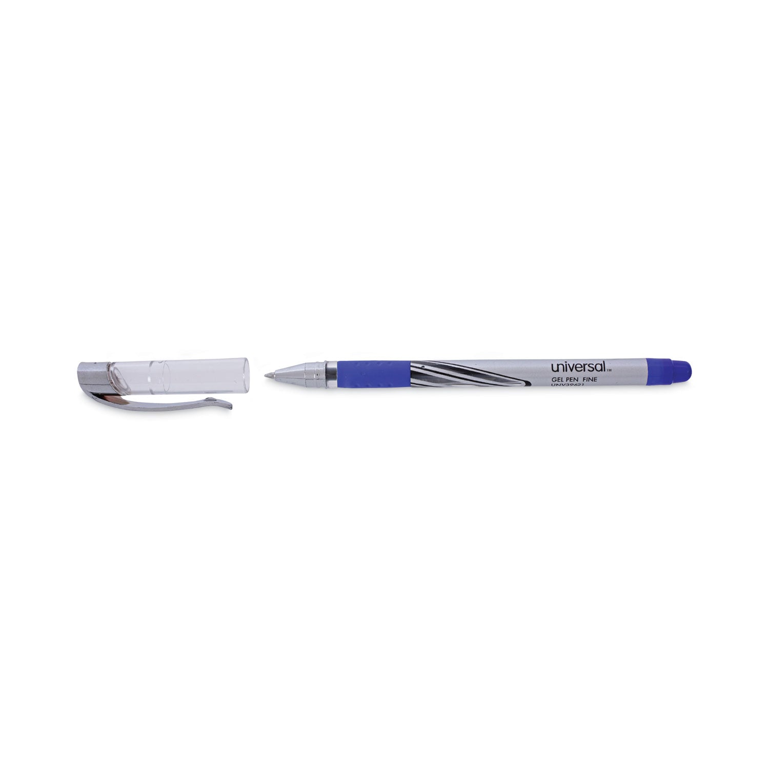 Universal™ Gel Pen, Stick, Medium 0.7 Mm, Blue Ink, Silver/blue Barrel, Dozen