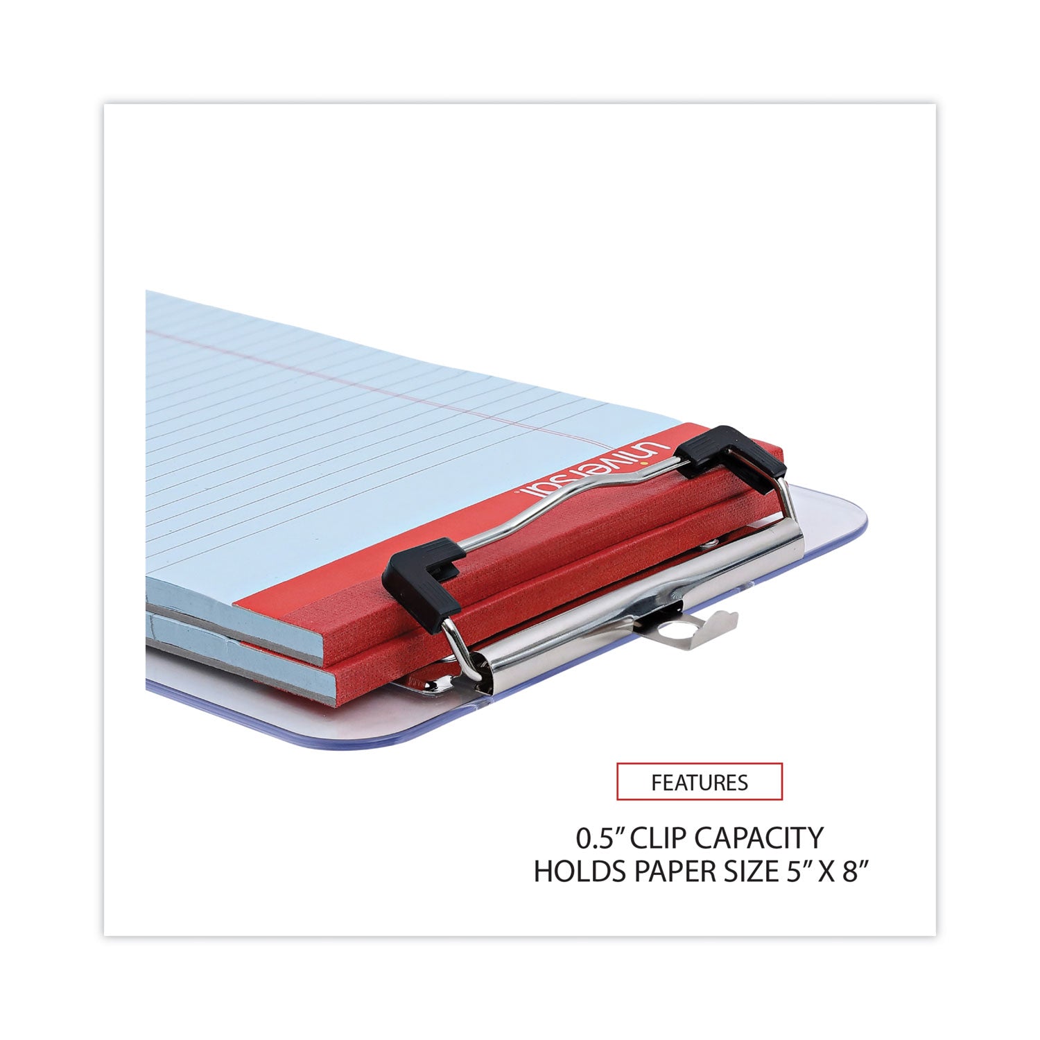 Universal® Plastic Clipboard with Low Profile Clip, 0.5" Clip Capacity, Holds 5 x 8 Sheets, Clear