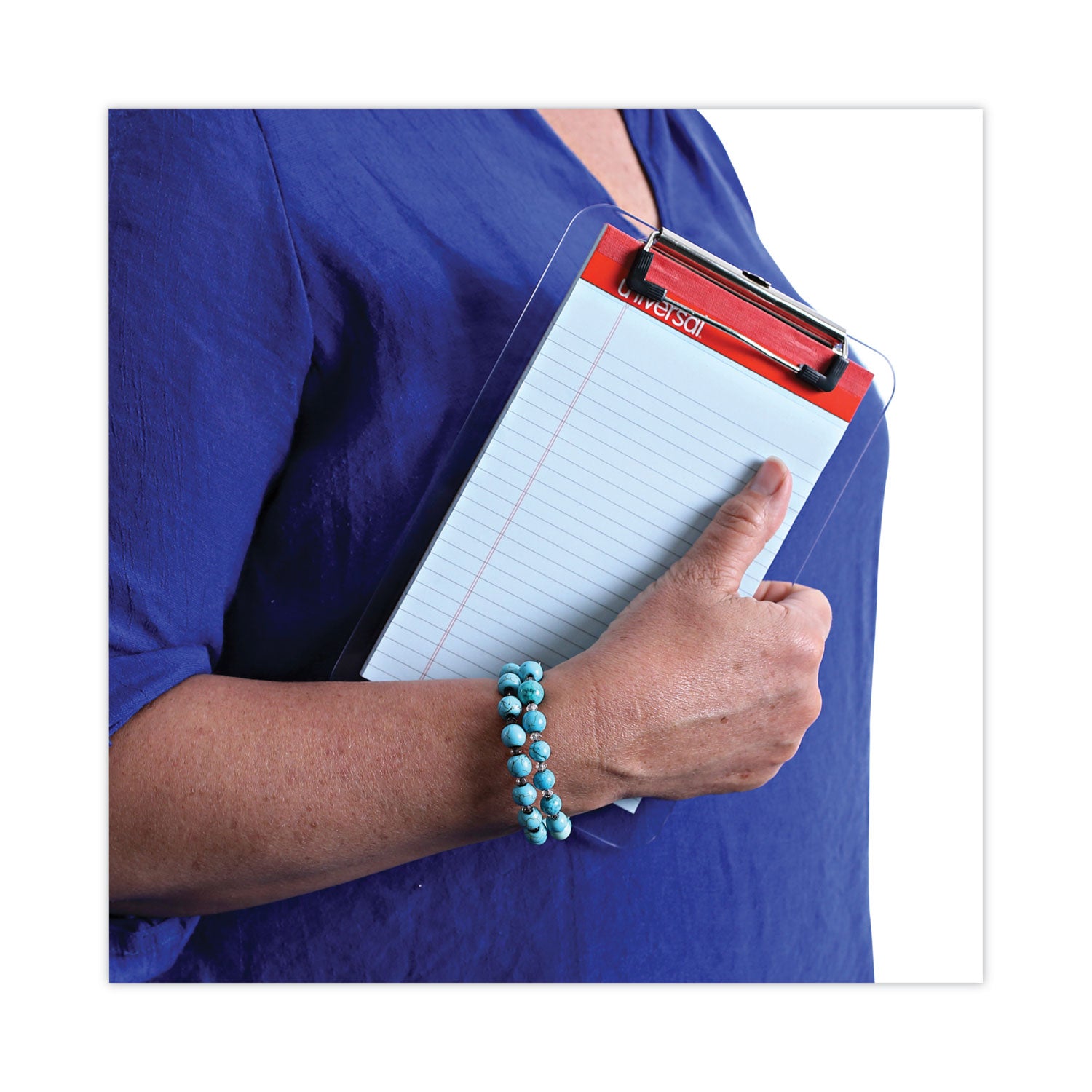 Universal® Plastic Clipboard with Low Profile Clip, 0.5" Clip Capacity, Holds 5 x 8 Sheets, Clear