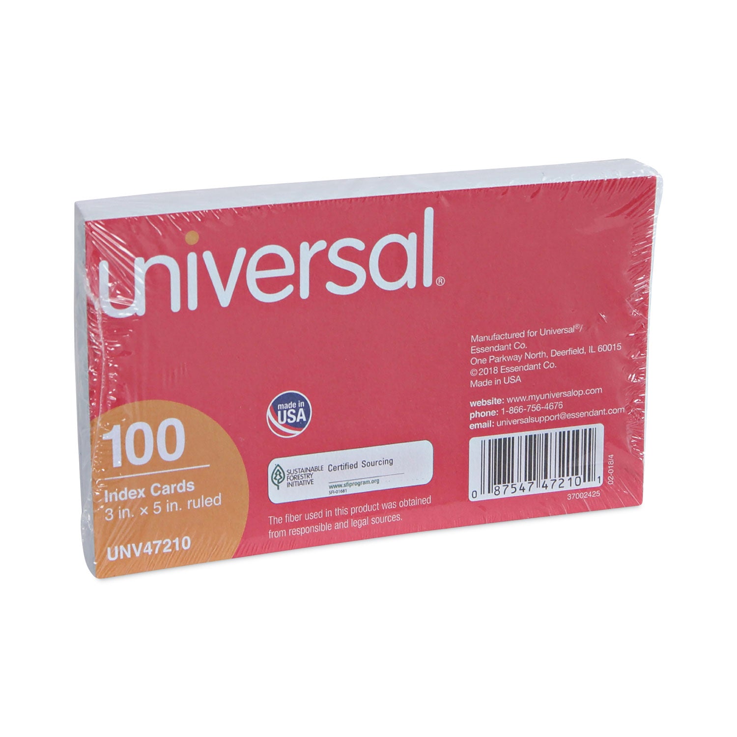 Universal® Ruled Index Cards, 3 X 5, White, 100/pack