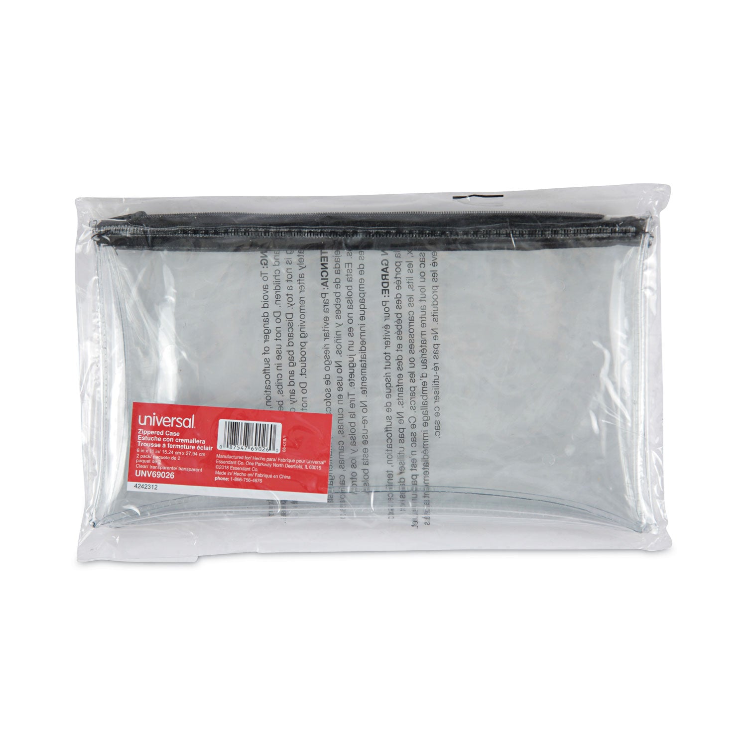 Universal® Zippered Wallets/cases, Leatherette Pu, 11 X 6, Clear/black, 2/pack