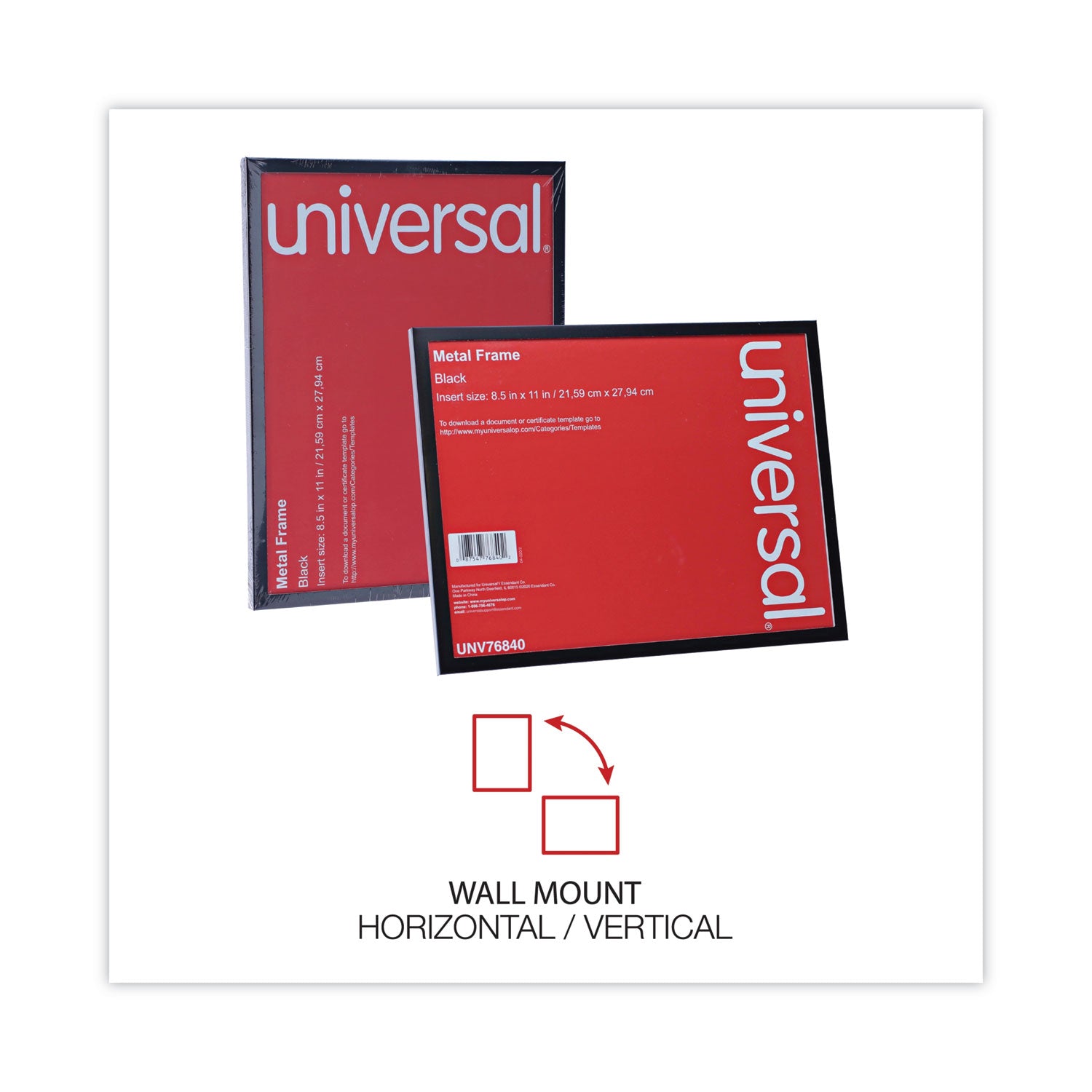 Universal® Metal Photo Frame, Aluminum, 8.5 X 11, Black