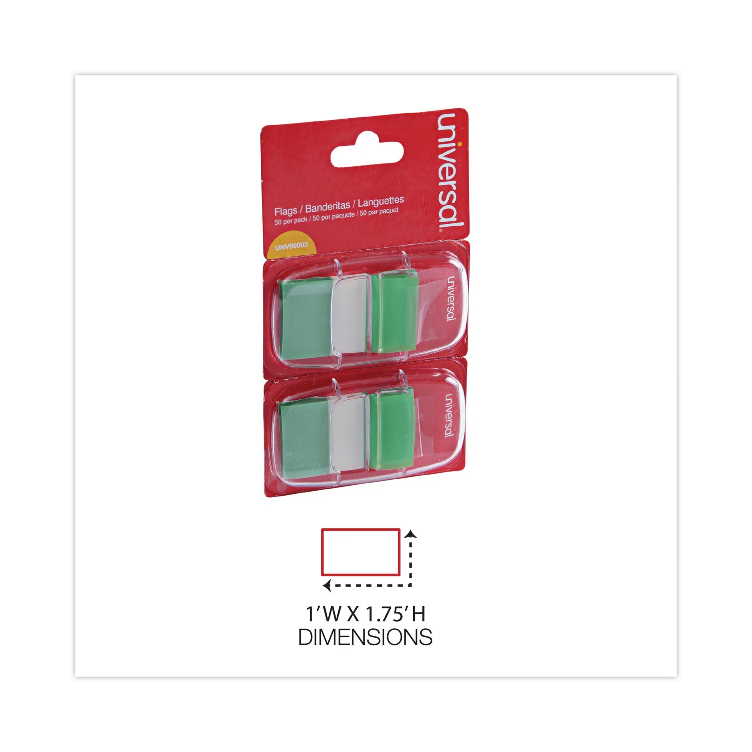 Universal® Page Flags, Green, 50 Flags/dispenser, 2 Dispensers/pack