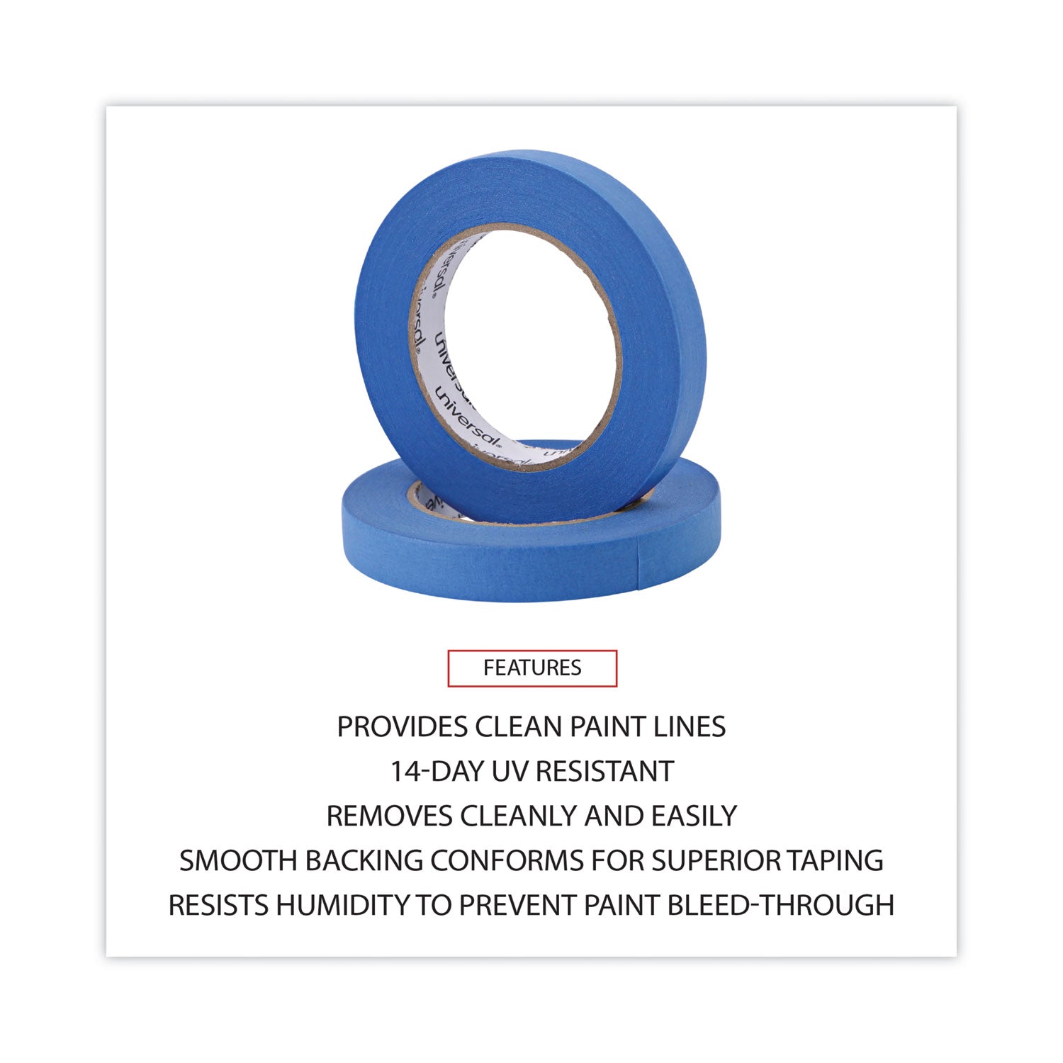 Universal® Premium Blue Masking Tape With Uv Resistance, 3" Core, 18 Mm X 54.8 M, Blue, 2/pack