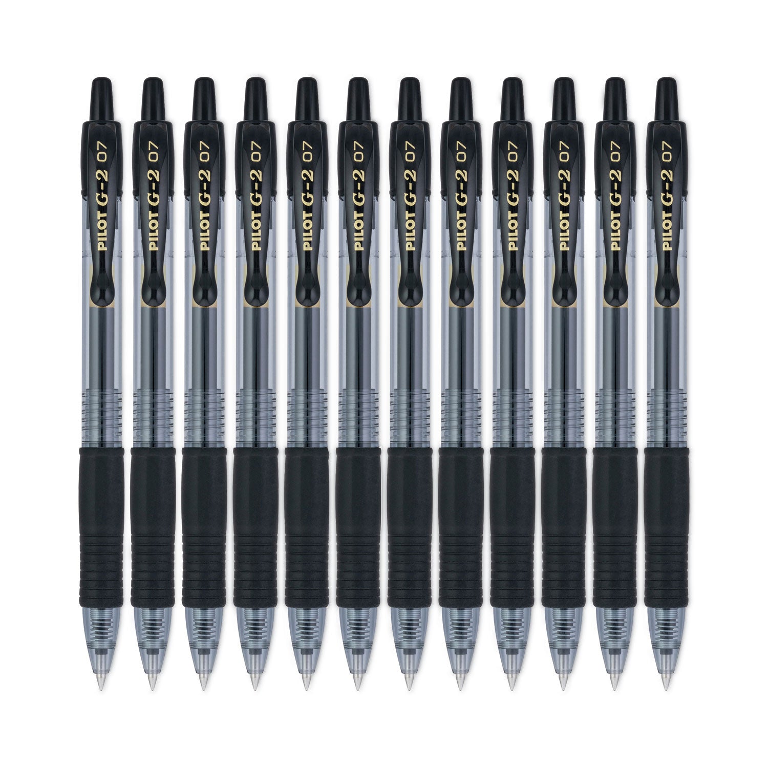 Pilot® G2 Premium Gel Pen, Retractable, Fine 0.7 mm, Black Ink, Smoke/Black Barrel, Dozen