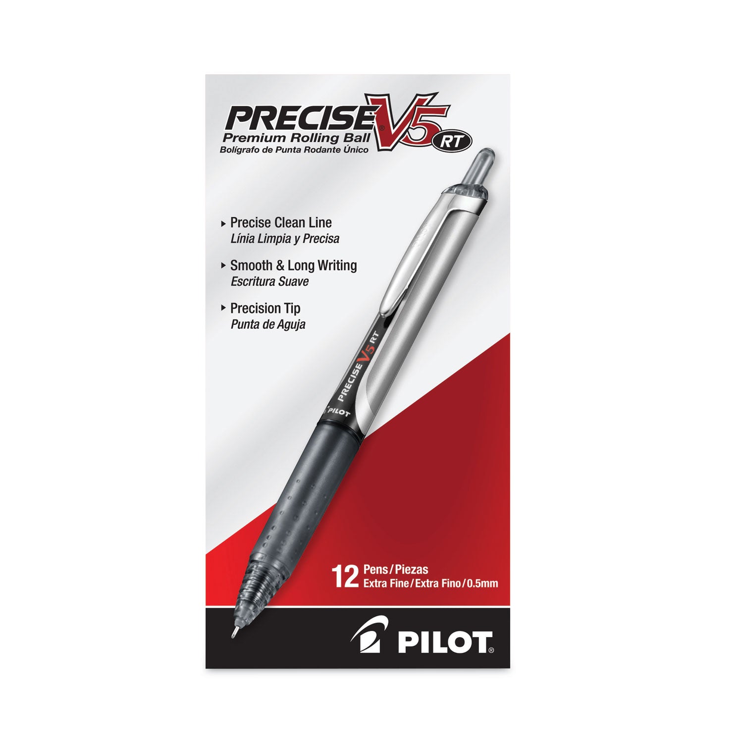 Pilot® Precise V5RT Rollerball Pen, Retractable, Extra-Fine 0.5 mm, Black Ink, Black Barrel