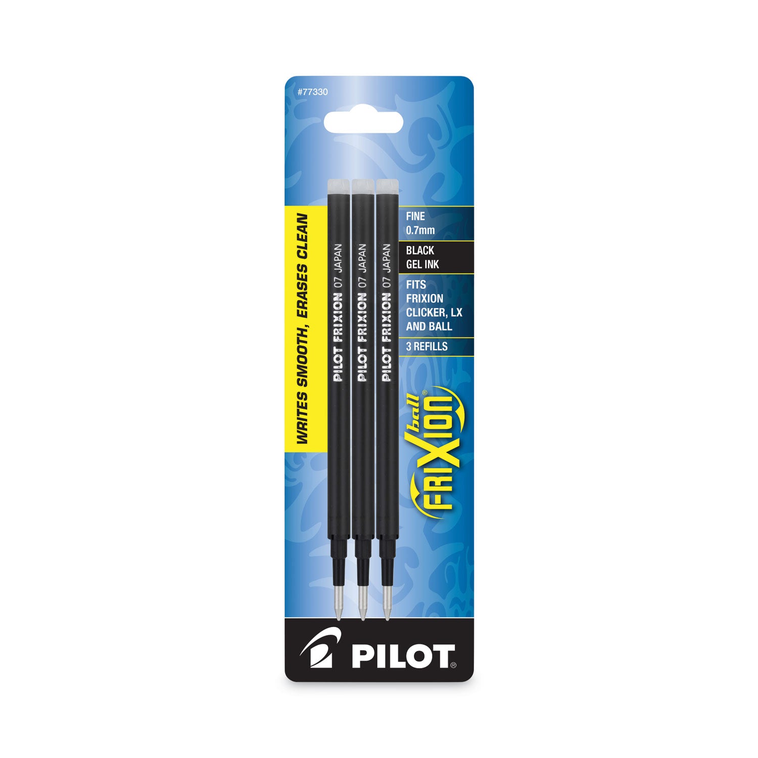 Pilot® Refill For Pilot Frixion Erasable, Frixion Ball, Frixion Clicker And Frixion Lx Gel Ink Pens, Fine Tip, Black Ink, 3/pack