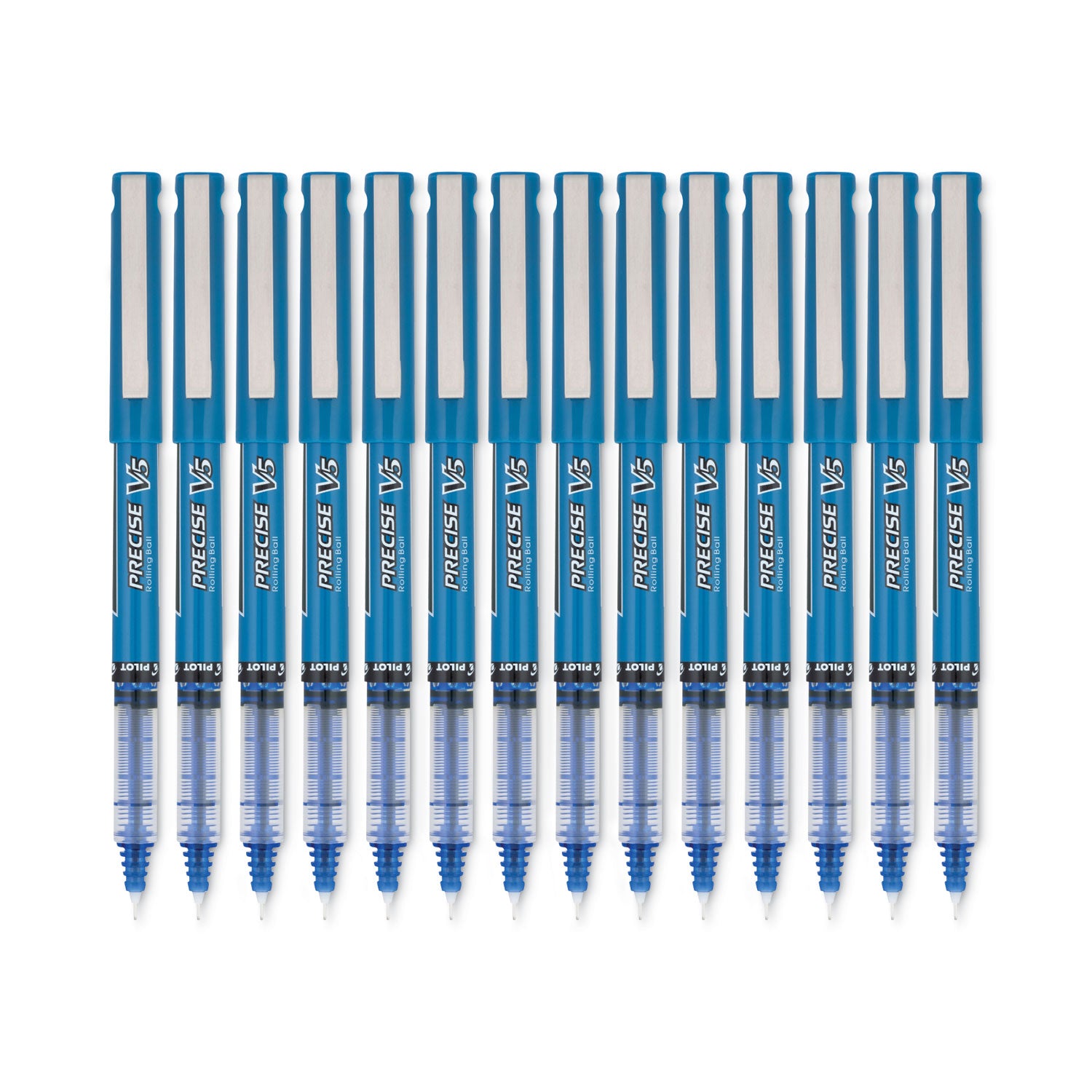 Pilot® Precise V5 Rollerball Pen, Stick, Extra-Fine 0.5 mm, Blue Ink, Blue/Clear Barrel, Dozen