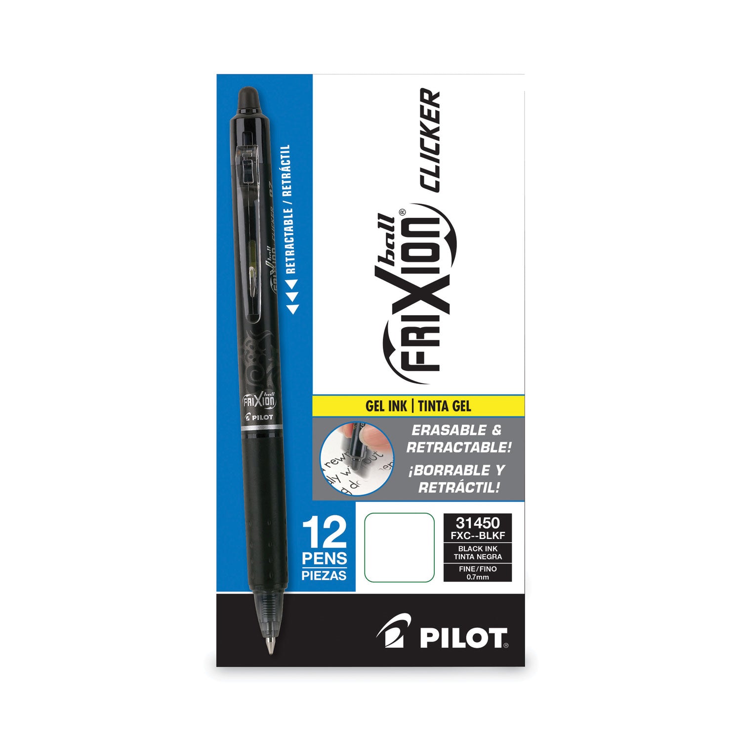 Pilot® Frixion Clicker Erasable Gel Pen, Retractable, Fine 0.7 Mm, Black Ink, Black Barrel
