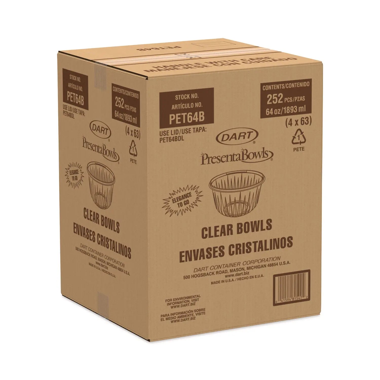 PresentaBowls Clear Bowls, 64 oz, Plastic, 252/Carton Dart® Flipcost