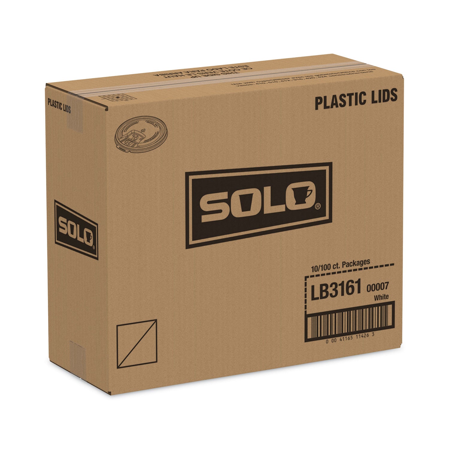 SOLO® Lift Back and Lock Tab Lids for Paper Cups, Fits 10 oz to 24 oz Hot Cups, Plastic, White, 100/Sleeve, 10 Sleeves/Carton