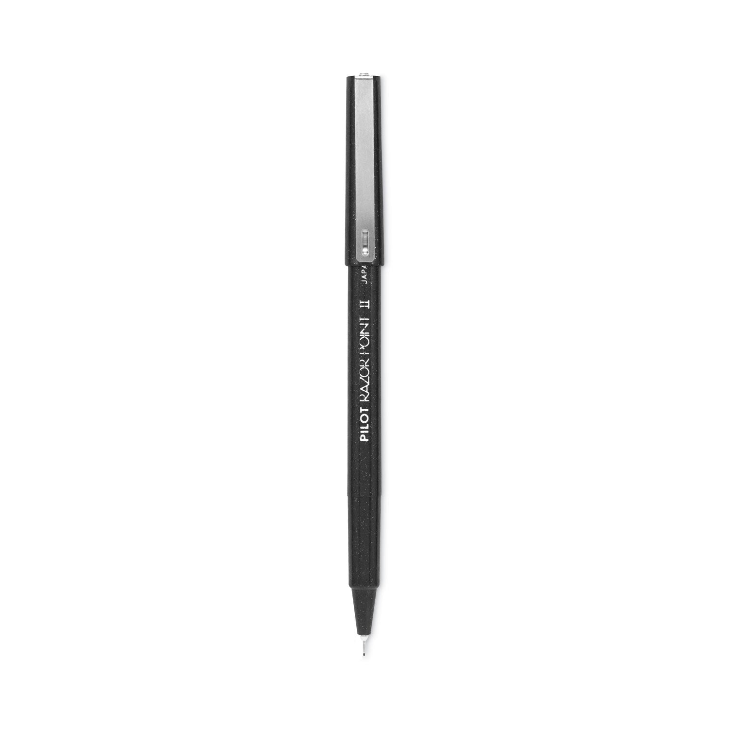 Pilot® Razor Point II Super Fine Line Porous Point Pen, Stick, Super-Fine 0.2 mm, Black Ink, Black Barrel, Dozen