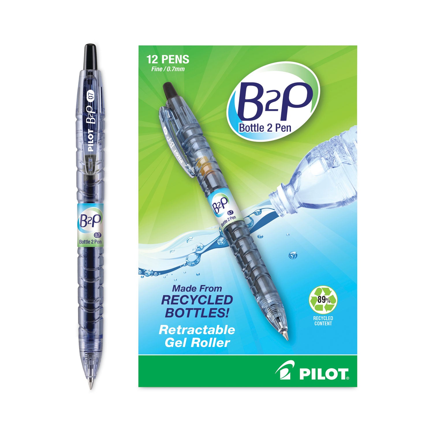 Pilot® B2p Bottle-2-Pen Recycled Gel Pen, Retractable, Fine 0.7 Mm, Black Ink, Translucent Blue Barrel