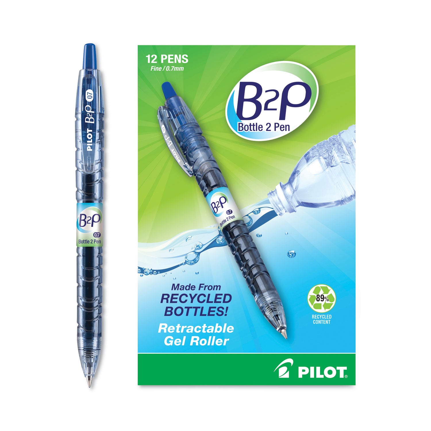 Pilot® B2p Bottle-2-Pen Recycled Gel Pen, Retractable, Fine 0.7 Mm, Blue Ink, Translucent Blue Barrel