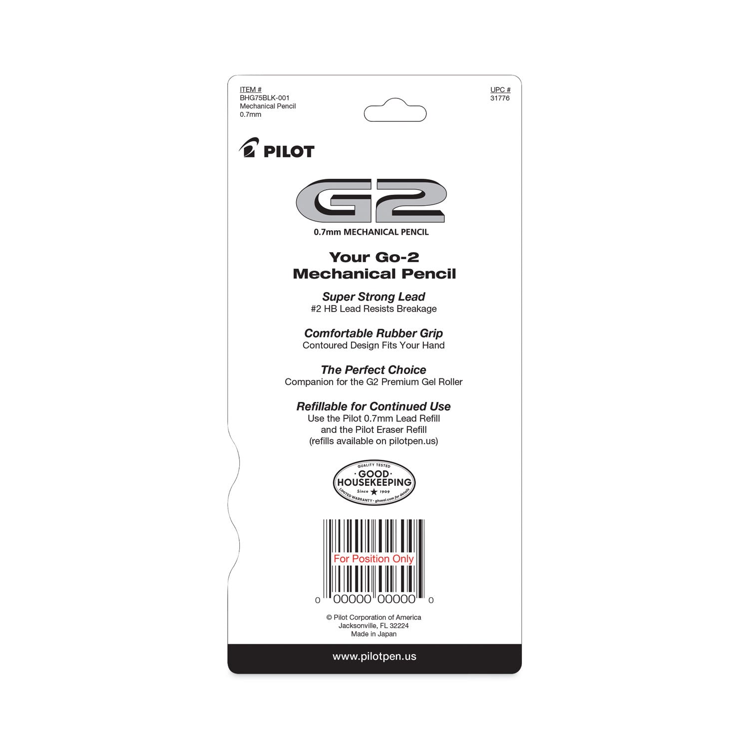 Pilot® G2 Mechanical Pencil, 0.7 mm, HB (#2), Black Lead, Assorted Barrel Colors, 5/Pack