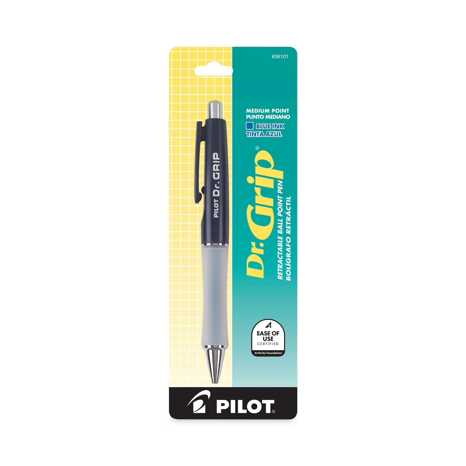 Pilot® Dr. Grip Ballpoint Pen, Retractable, Medium 1 Mm, Blue Ink, Navy Barrel