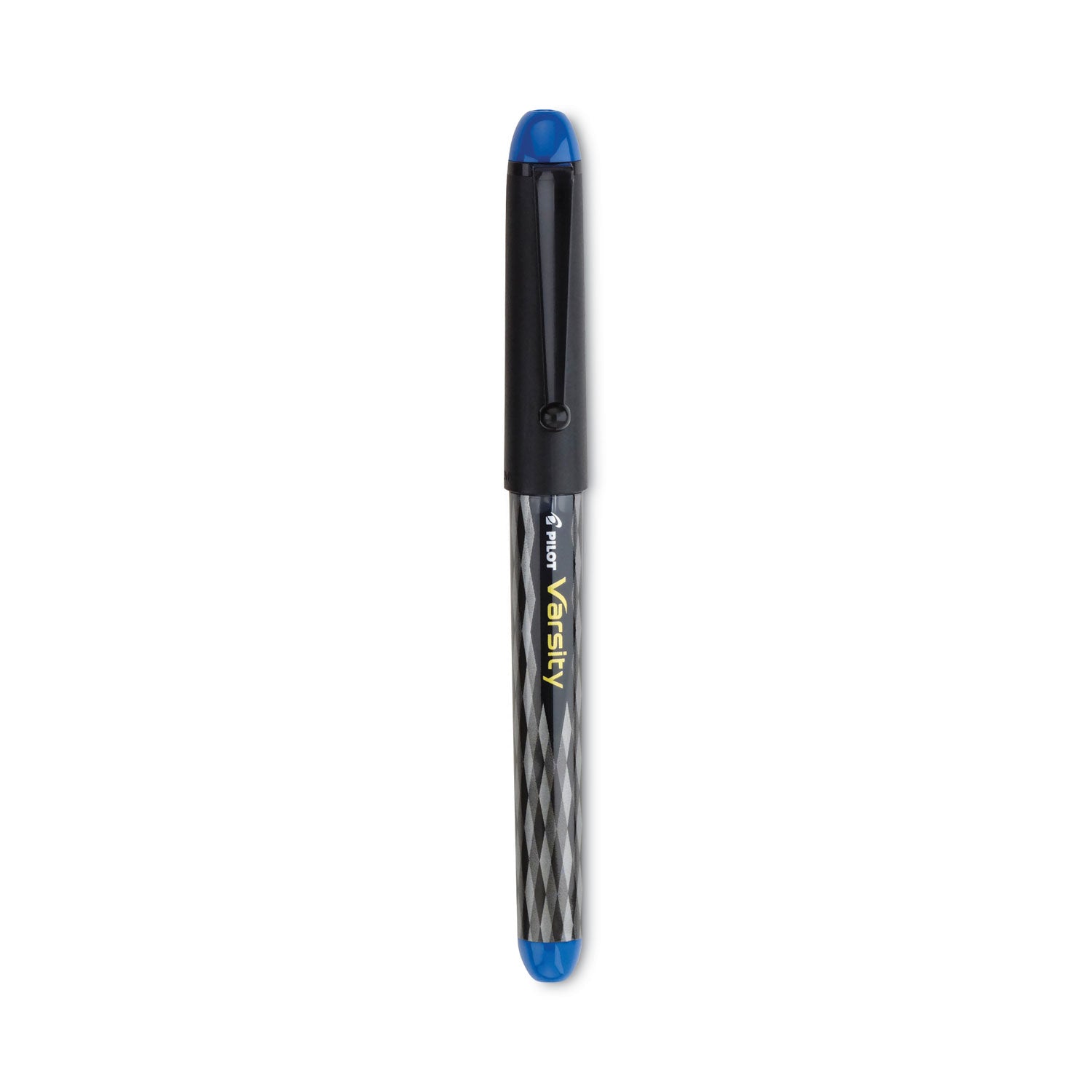 Pilot® Varsity Fountain Pen, Medium 1 mm, Blue Ink, Clear/Black/Blue Barrel