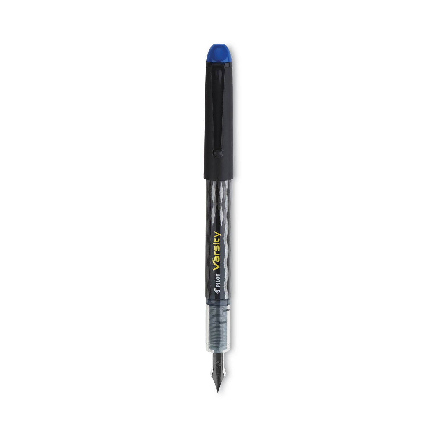 Pilot® Varsity Fountain Pen, Medium 1 mm, Blue Ink, Clear/Black/Blue Barrel