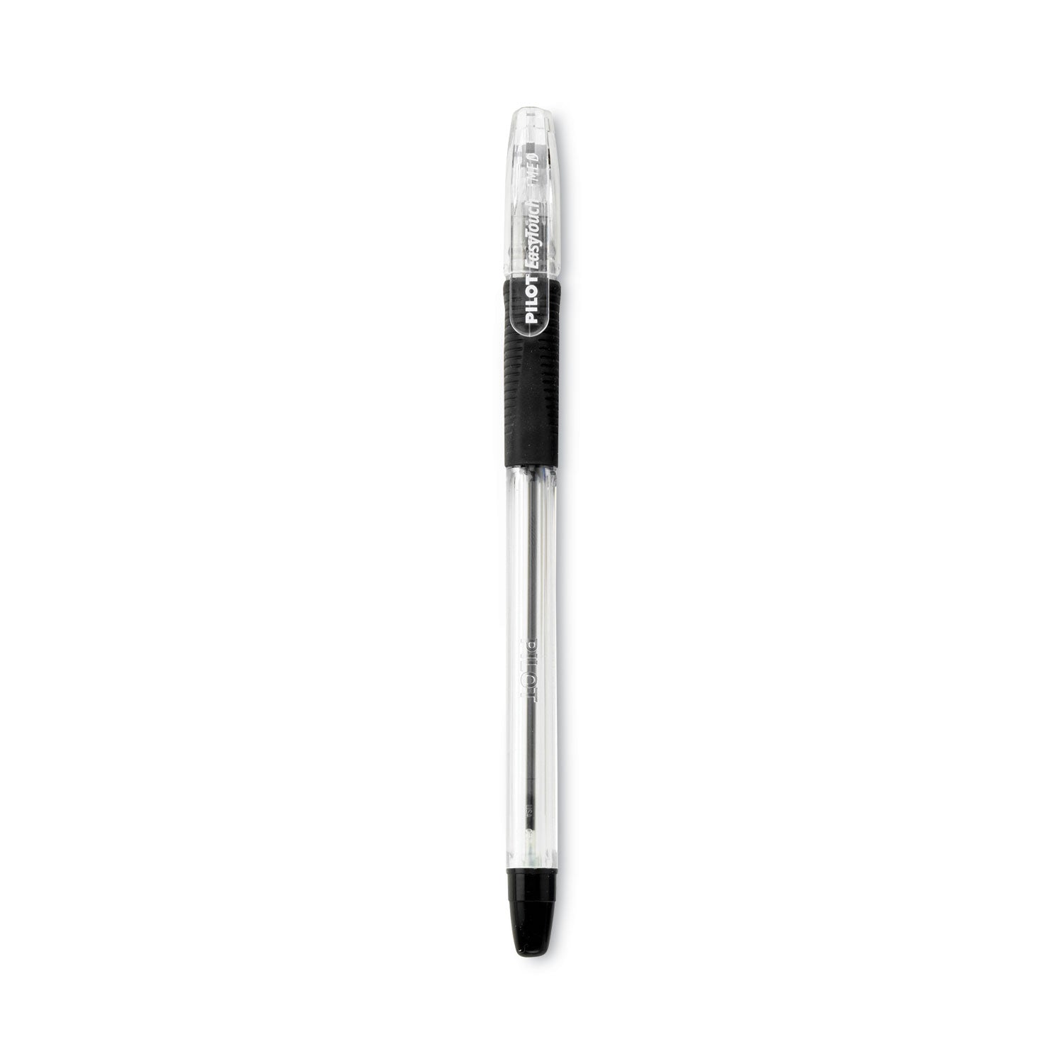 Pilot® EasyTouch Ballpoint Pen, Stick, Fine 0.7 mm, Black Ink, Clear/Black Barrel, Dozen