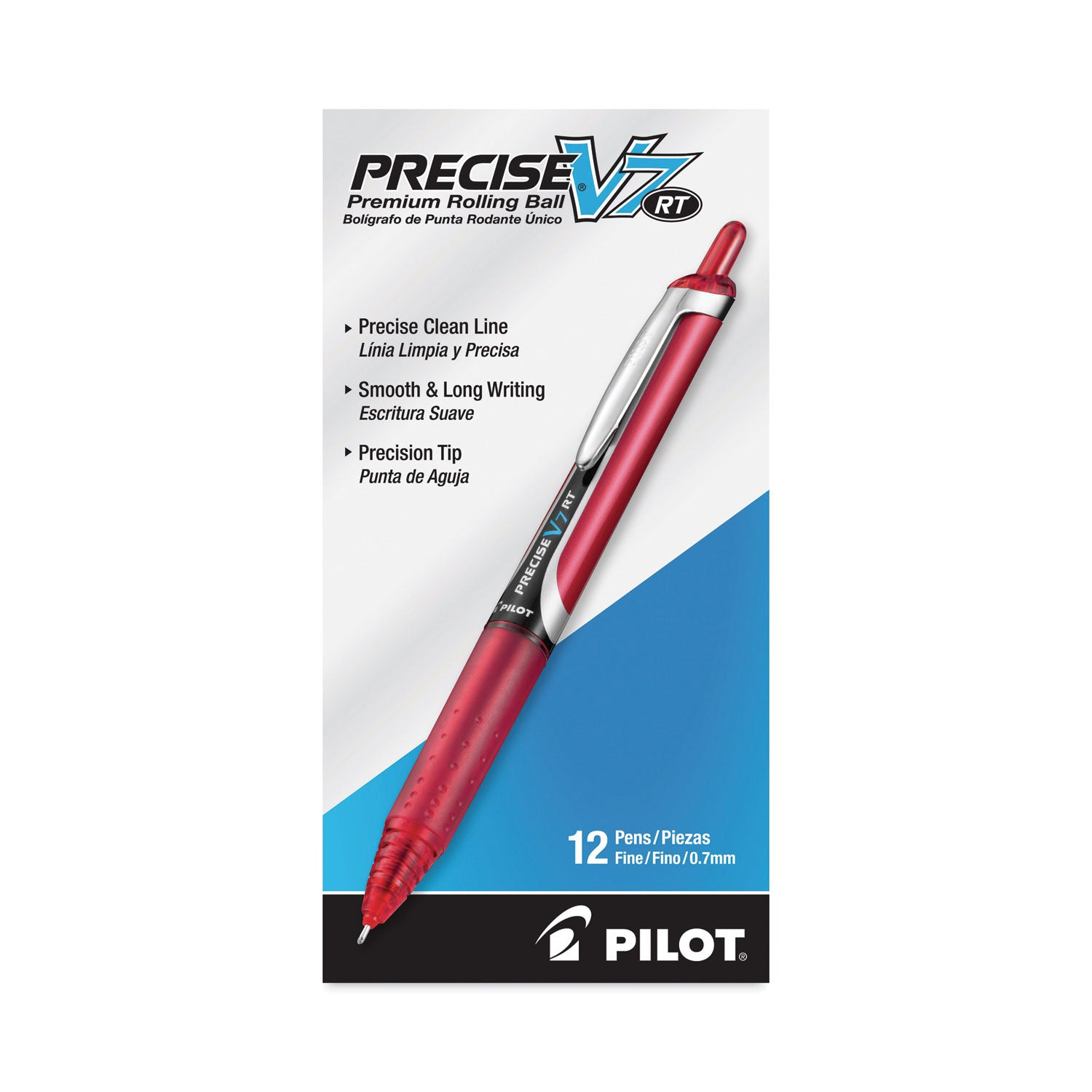 Pilot® Precise V7RT Rollerball Pen, Retractable, Fine 0.7 mm, Red Ink, Red Barrel