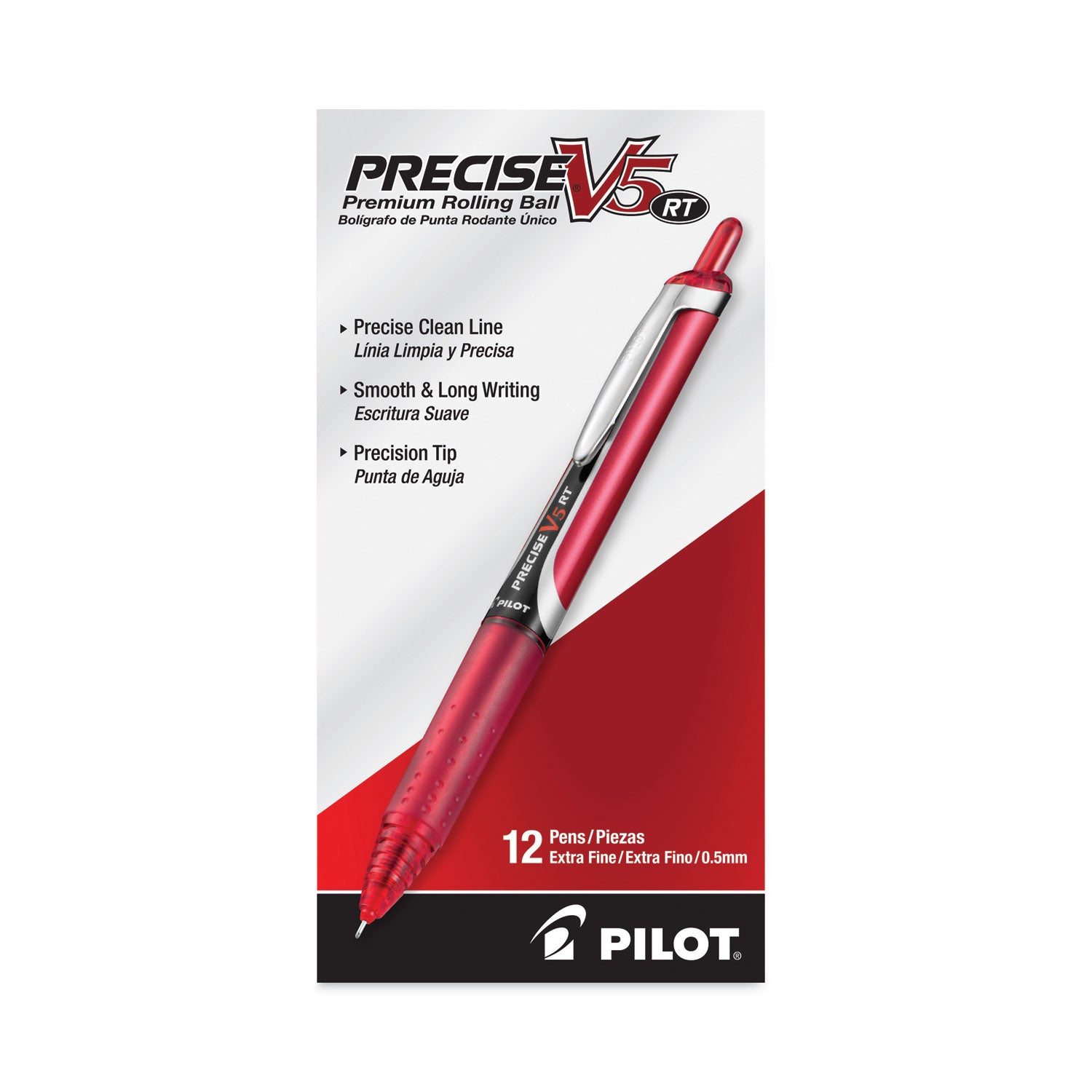 Pilot® Precise V5RT Rollerball Pen, Retractable, Extra-Fine 0.5 mm, Red Ink, Red Barrel