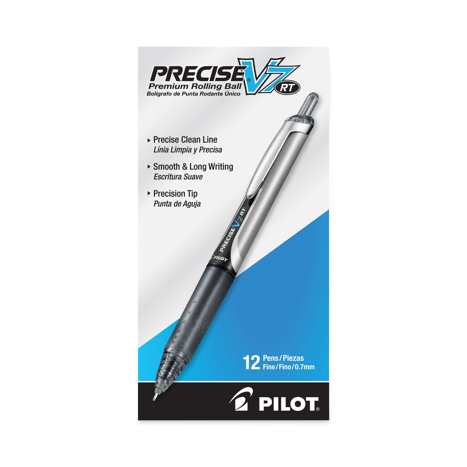Pilot® Precise V7RT Rollerball Pen, Retractable, Fine 0.7 mm, Black Ink, Black Barrel