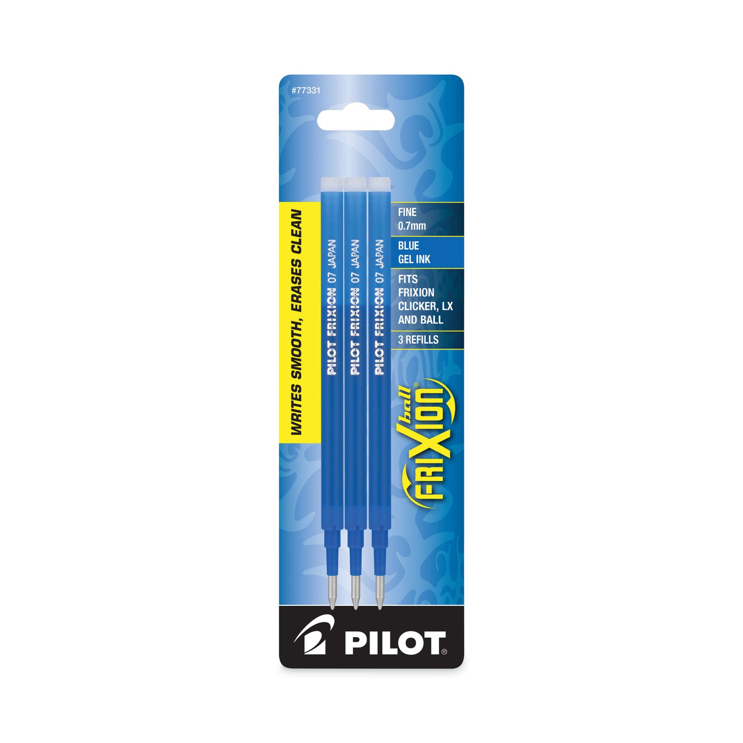 Pilot® Refill For Pilot Frixion Erasable, Frixion Ball, Frixion Clicker And Frixion Lx Gel Ink Pens, Fine Tip, Blue Ink, 3/pack