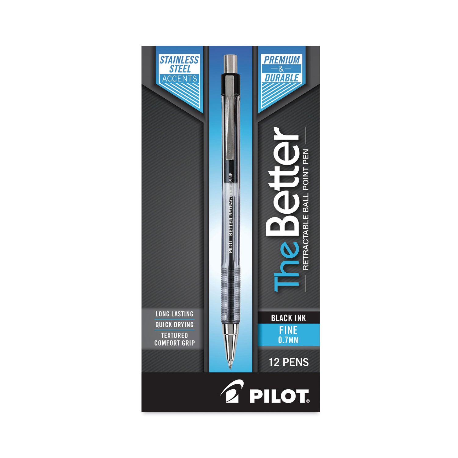 Pilot® Better Ballpoint Pen, Retractable, Fine 0.7 Mm, Black Ink, Smoke Barrel, Dozen