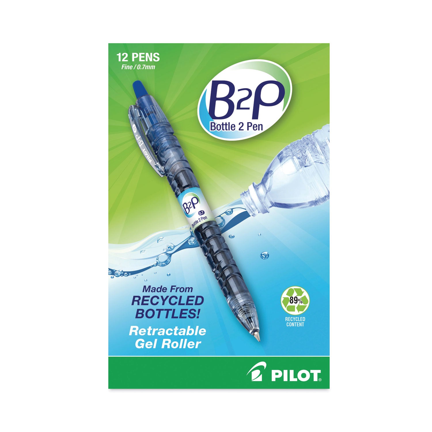 Pilot® B2p Bottle-2-Pen Recycled Gel Pen, Retractable, Fine 0.7 Mm, Blue Ink, Translucent Blue Barrel