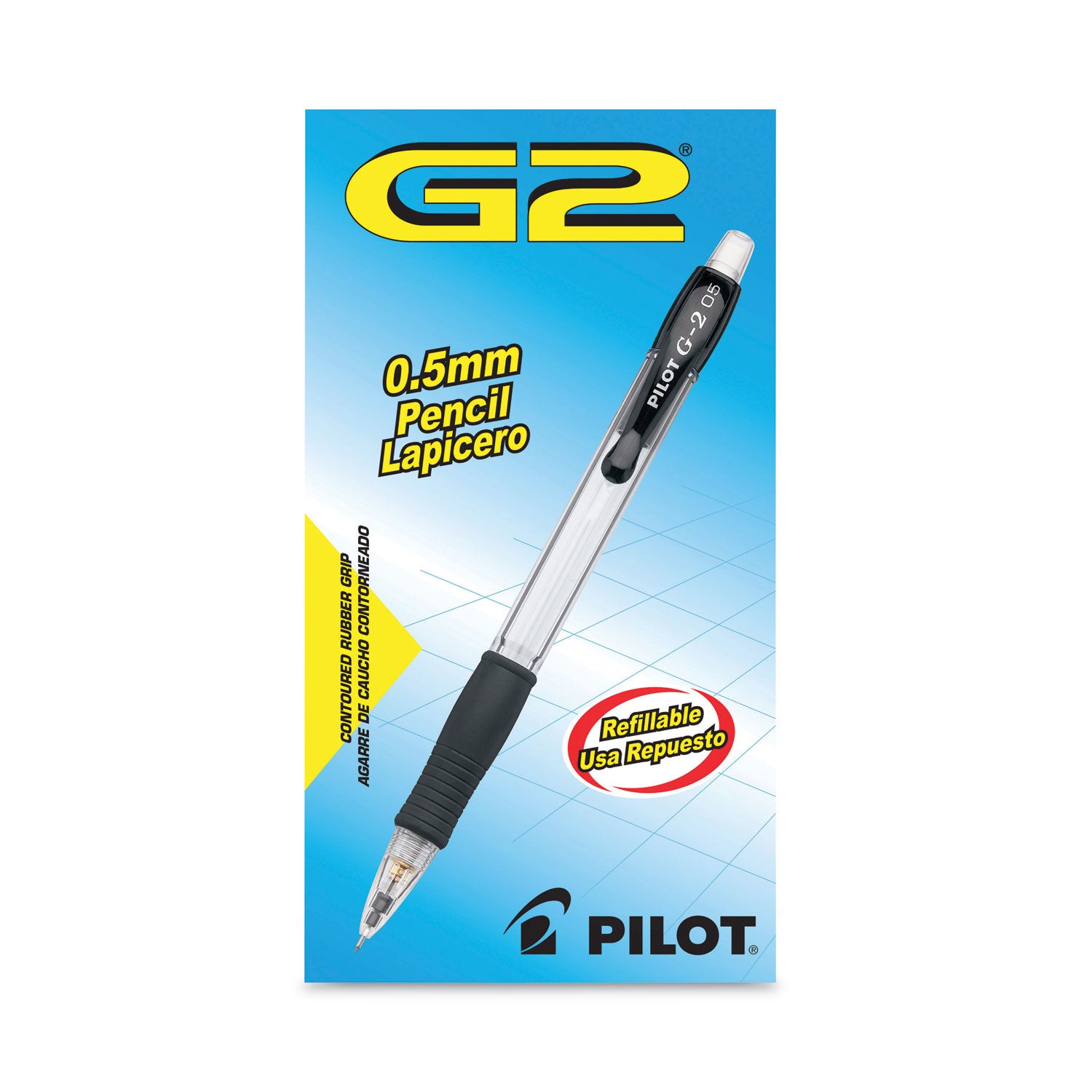 Pilot® G2 Mechanical Pencil, 0.7 mm, HB (#2), Black Lead, Clear/Black Barrel, Dozen