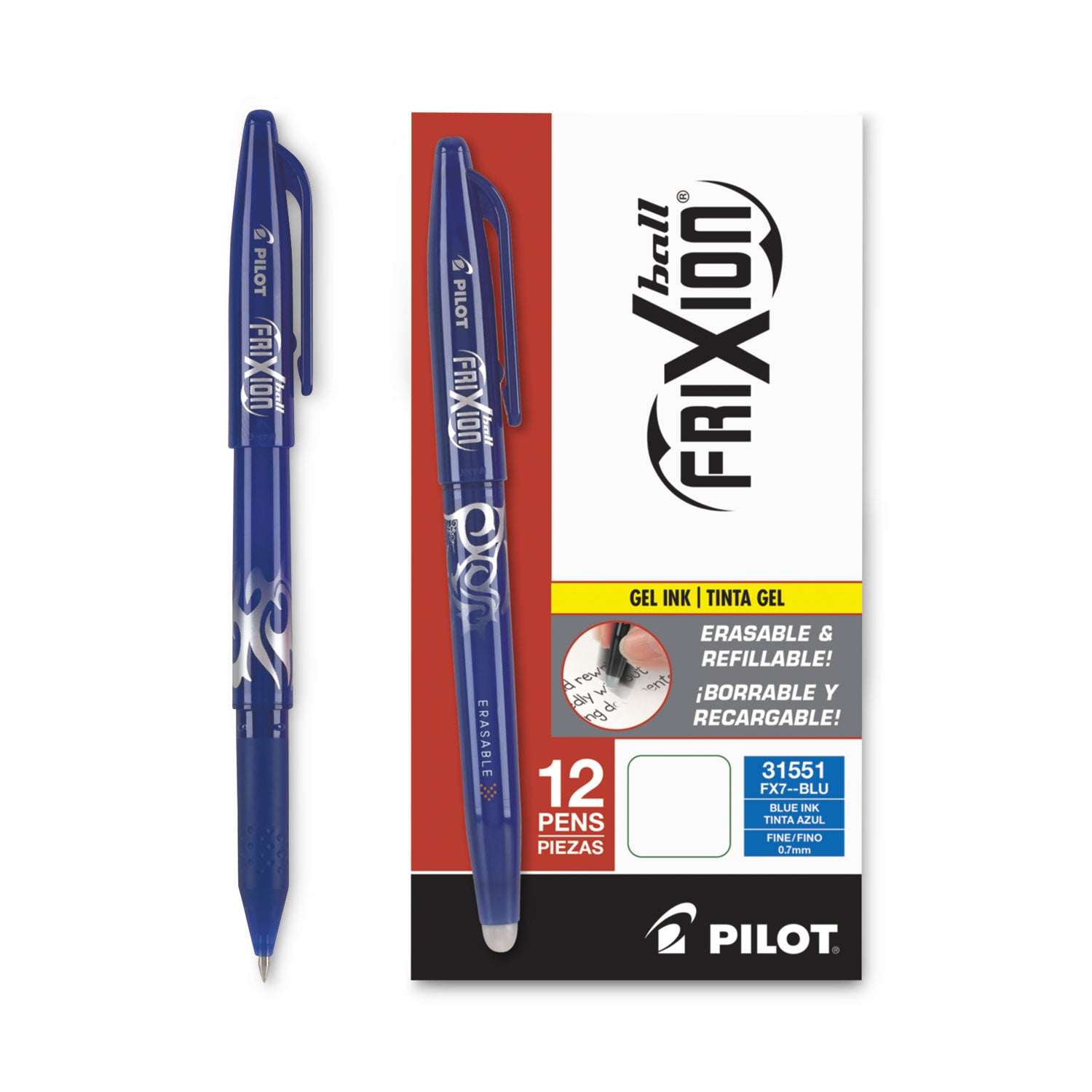 Pilot® Frixion Ball Erasable Gel Pen, Stick, Fine 0.7 Mm, Blue Ink, Blue Barrel