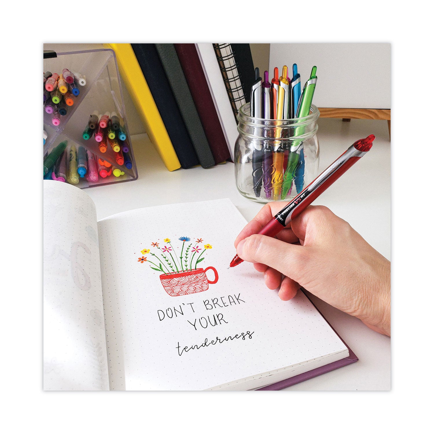 Pilot® Precise V5RT Rollerball Pen, Retractable, Extra-Fine 0.5 mm, Red Ink, Red Barrel