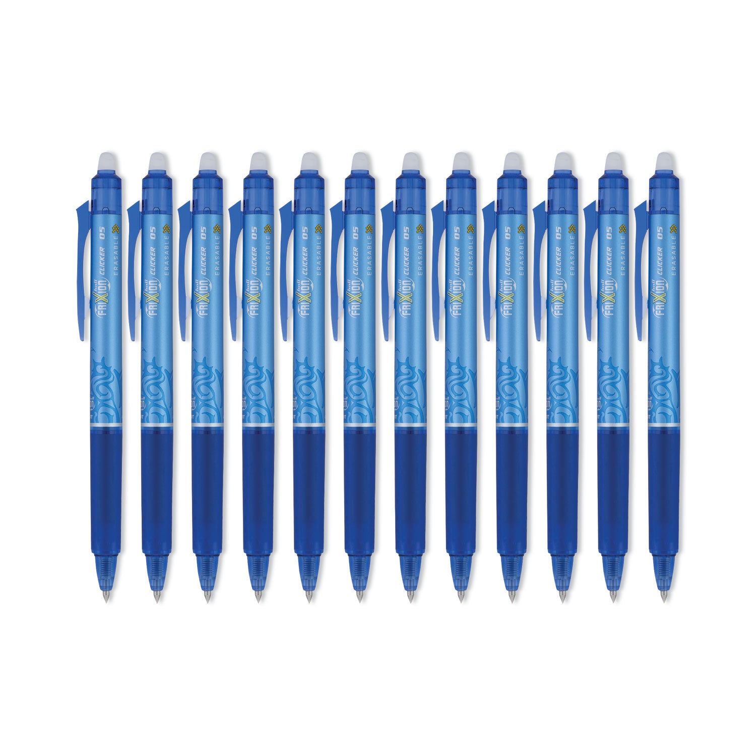 Pilot® FriXion Clicker Erasable Gel Pen, Retractable, Extra-Fine 0.5 mm, Blue Ink, Blue Barrel, Dozen