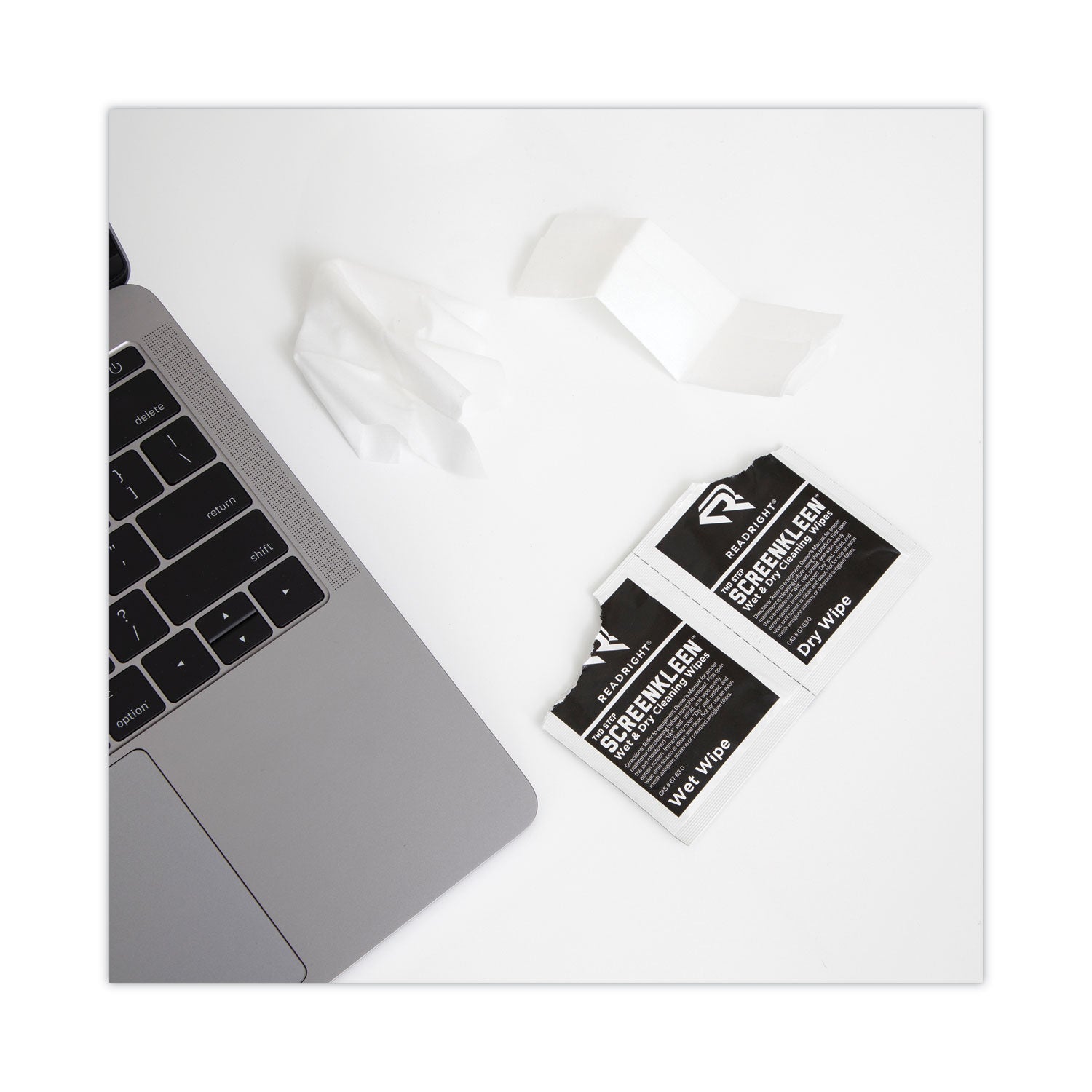 Read Right® Two Step ScreenKleen Wet and Dry Cleaning Wipes, 5 x 5, Unscented, 40/Box