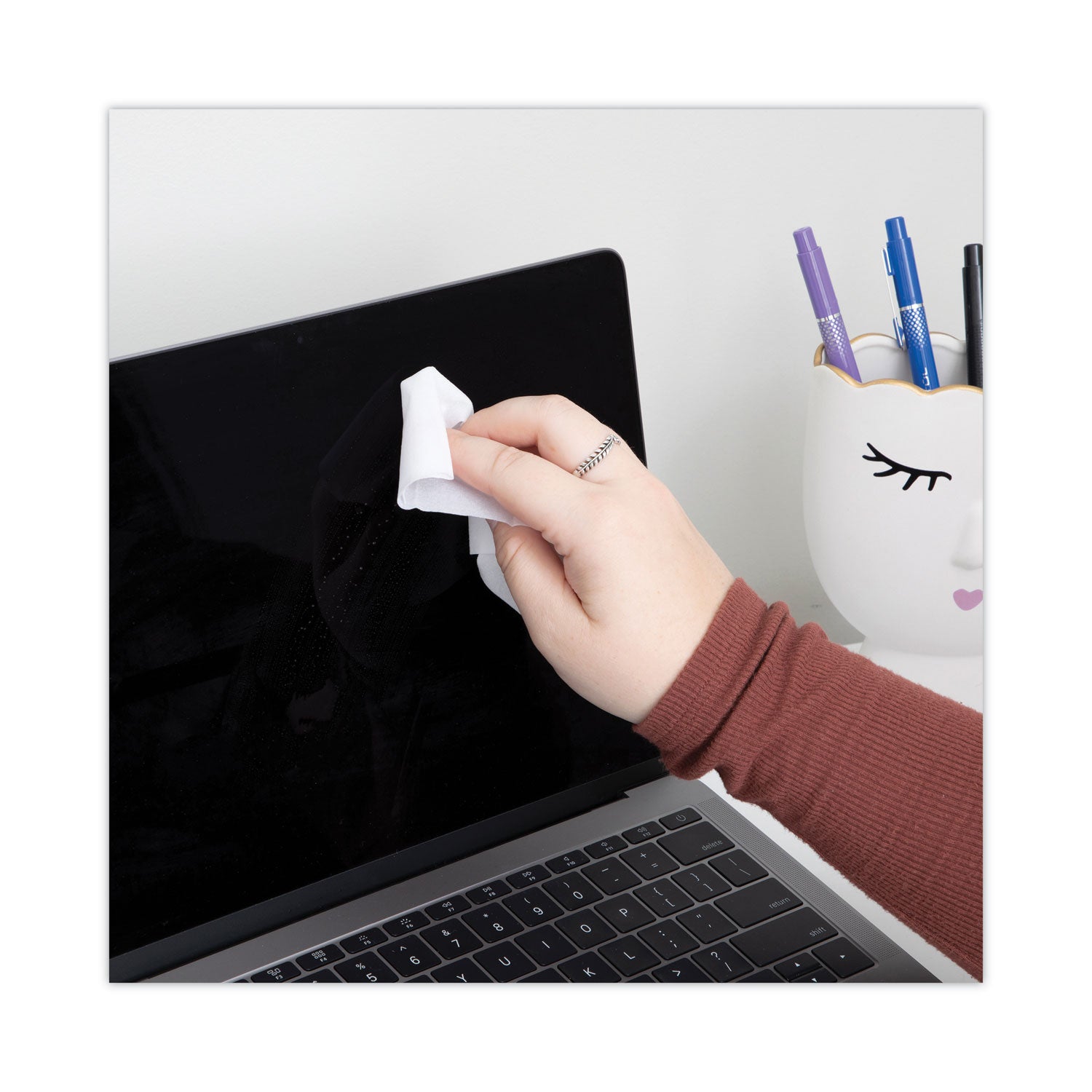 Read Right® Two Step ScreenKleen Wet and Dry Cleaning Wipes, 5 x 5, Unscented, 40/Box