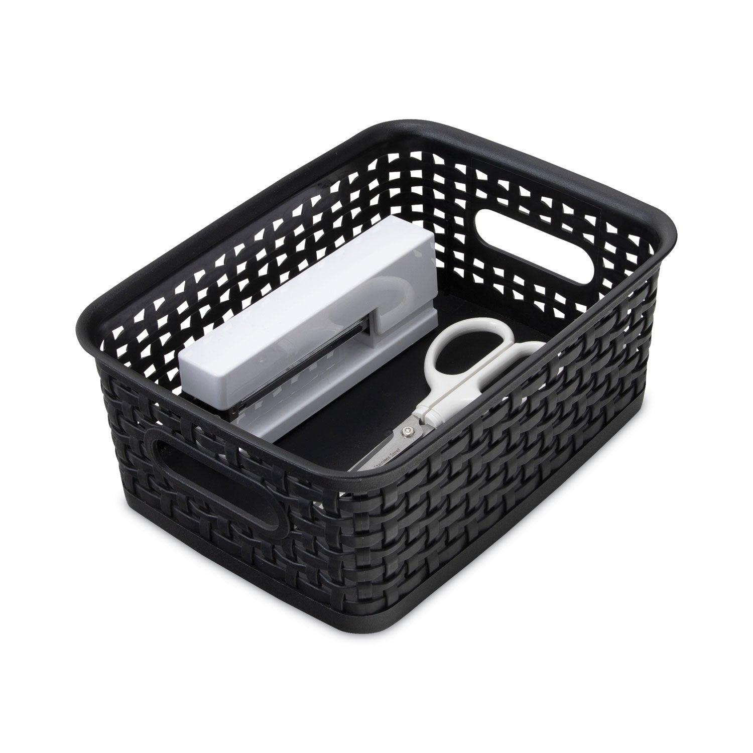Advantus Plastic Weave Bin, Small, 10" X 7.5" X 4", Black