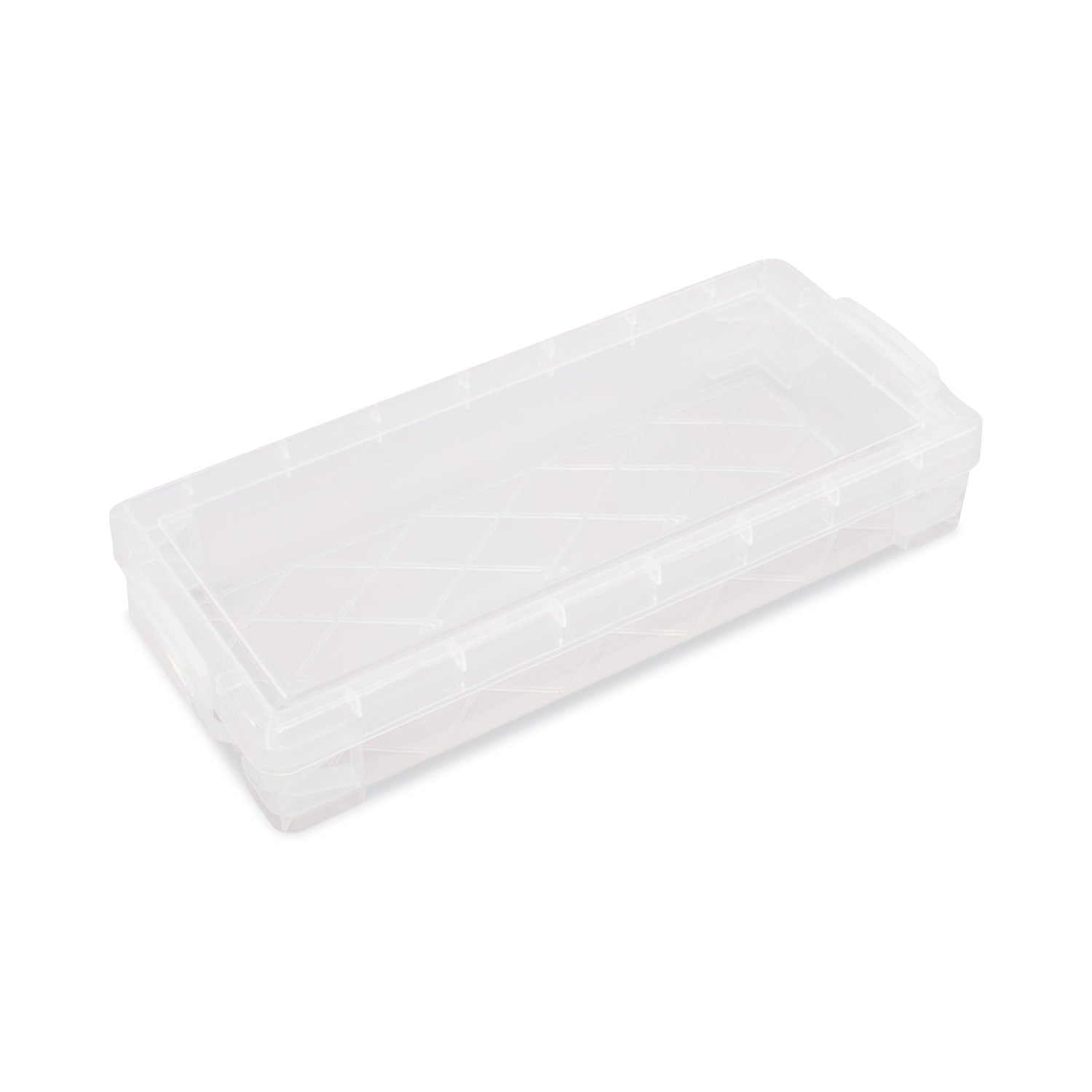 Advantus Super Stacker Pencil Box, 8.25" x 3.75" x 1.5", Clear