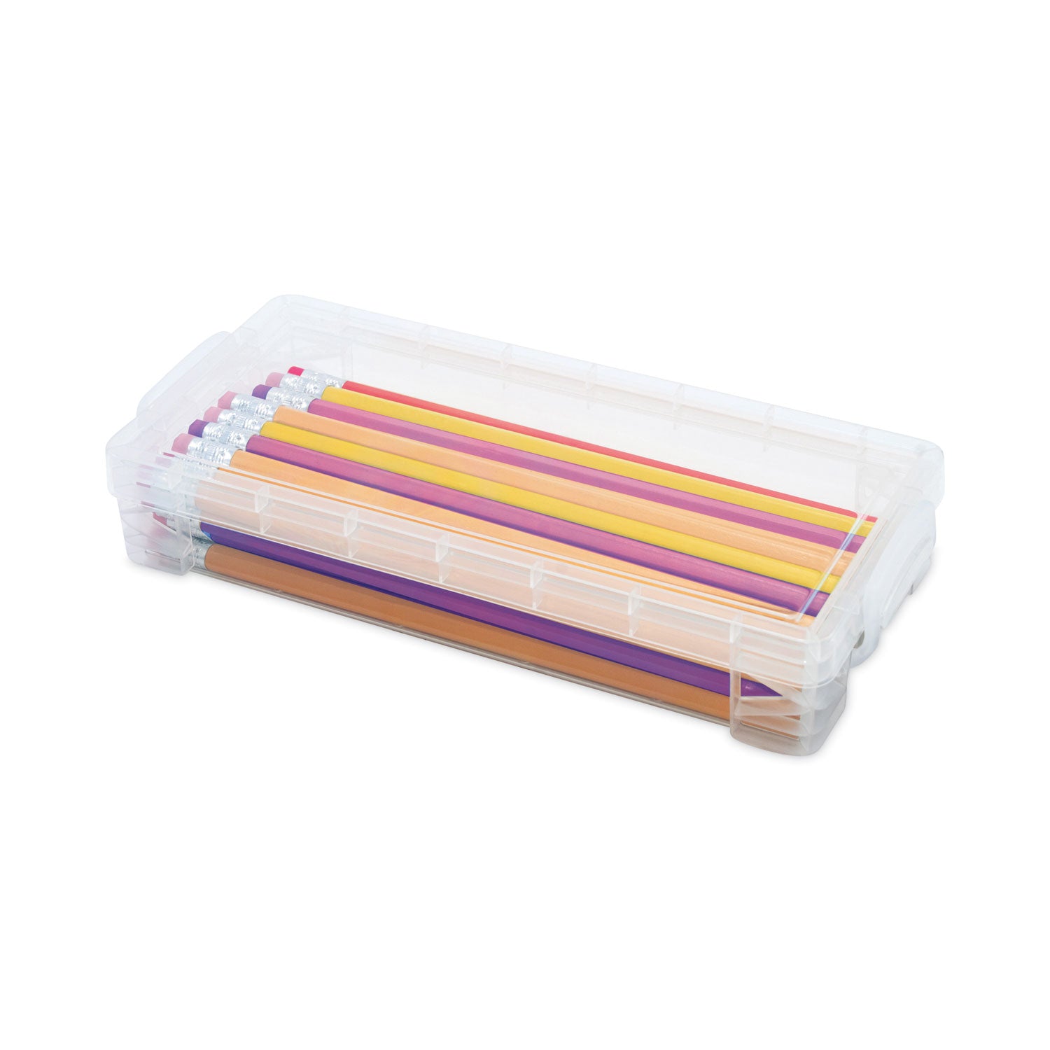 Advantus Super Stacker Pencil Box, 8.25" x 3.75" x 1.5", Clear