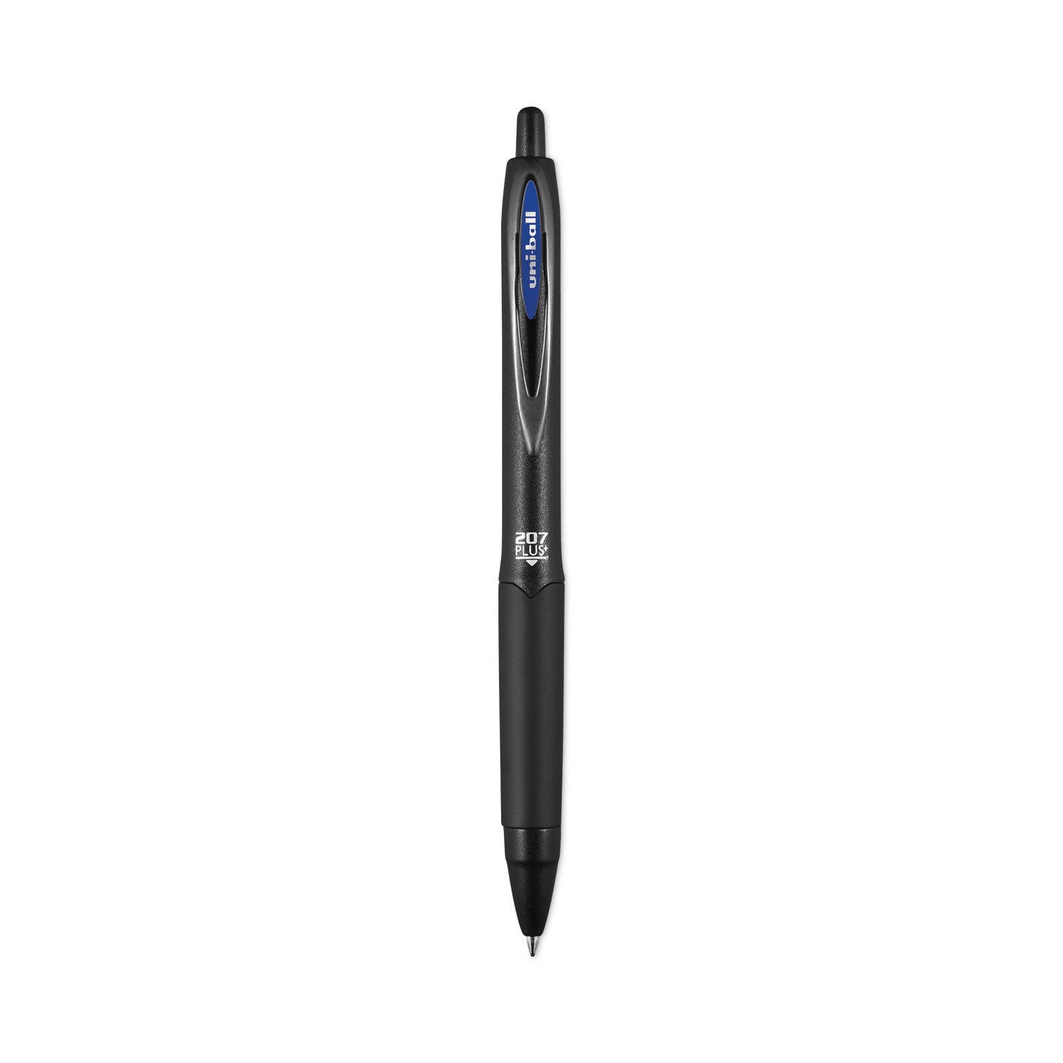 uniball® 207 Plus+ Gel Pen, Retractable, Medium 0.7 mm, Blue Ink, Black Barrel, Dozen