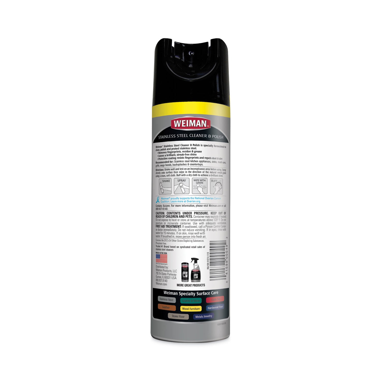 WEIMAN® Stainless Steel Cleaner And Polish, 17 Oz Aerosol, 6/carton