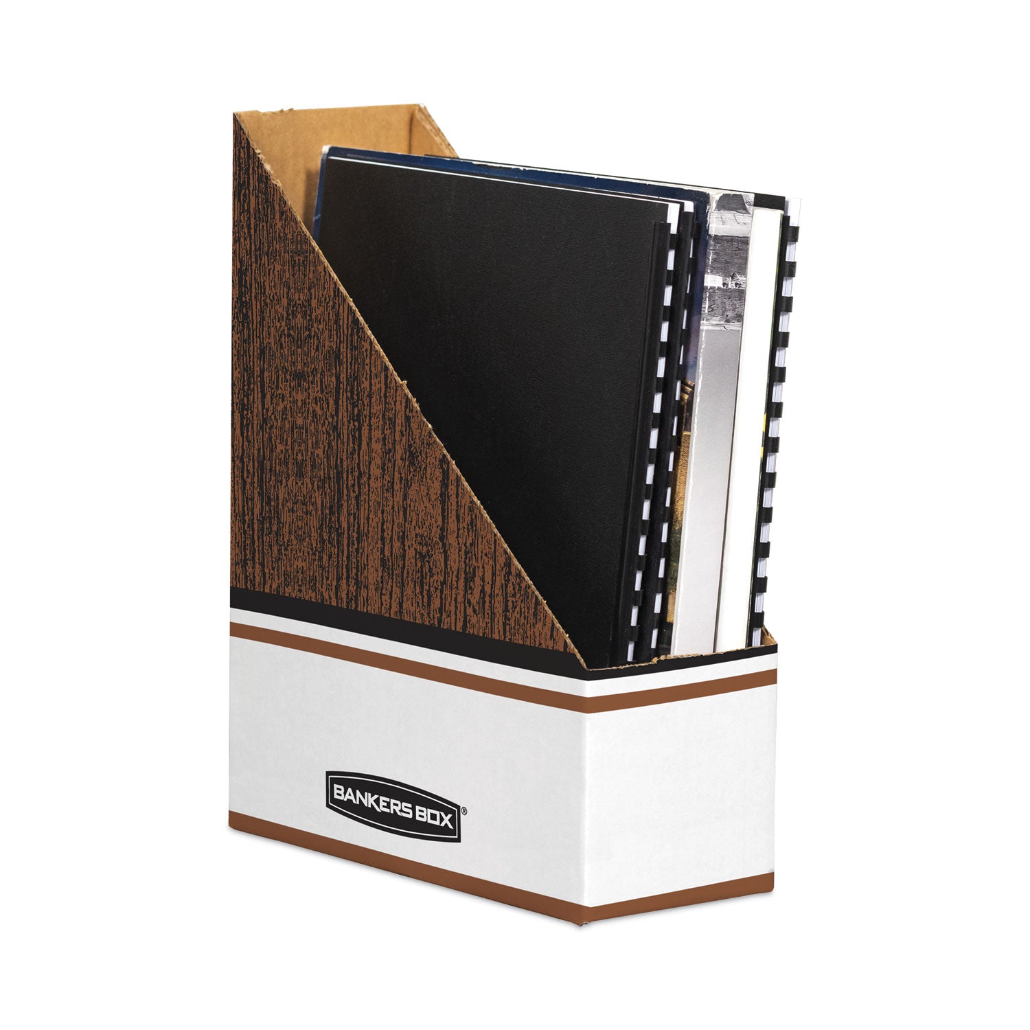 Bankers Box® Corrugated Cardboard Magazine File, 4 X 9 X 11.5, Wood Grain, 12/carton